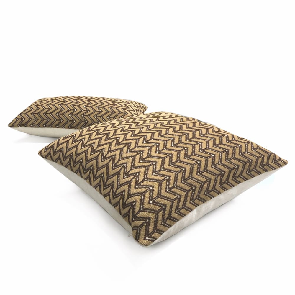 Lee Jofa Camel Beige Chevron Velvet Pillow Cover - Luxury Decorative Throw Pillow Case for Sofa, Bed & Home Decor - 18x18 Inches