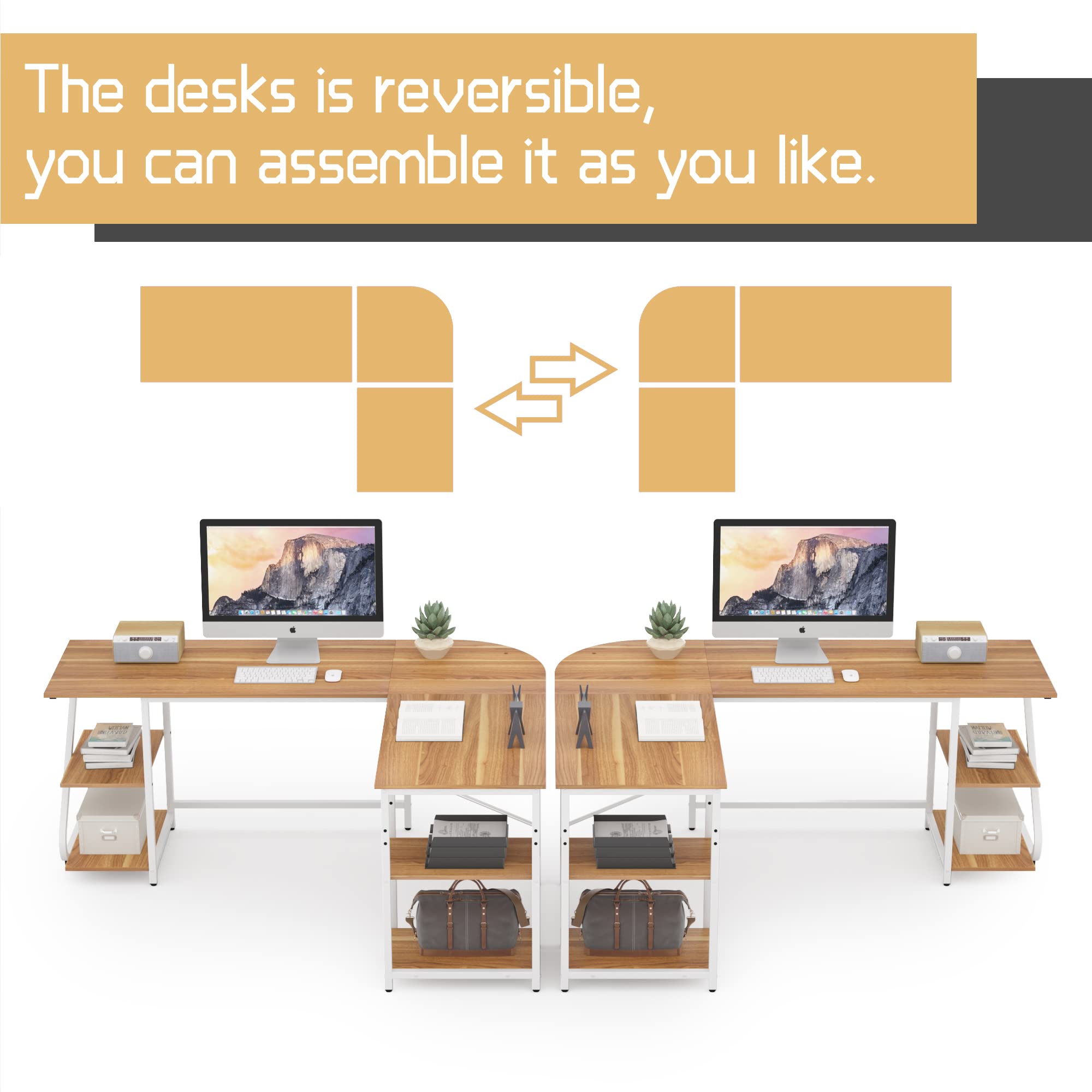 Reversible L-Shaped Desk with Storage Shelves - Modern Corner Computer Desk for Home Office & Gaming Workstation - Walnut Finish | Perfect for Small Spaces, PC Setup & Ergonomic Workspace