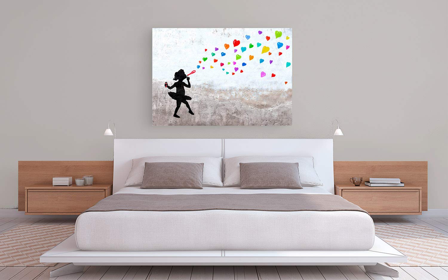 Masterfunk Collective Love Bubbles Graffiti Street Art Canvas Print - 47x35 Inch Modern Wall Decor for Living Room, Bedroom & Office