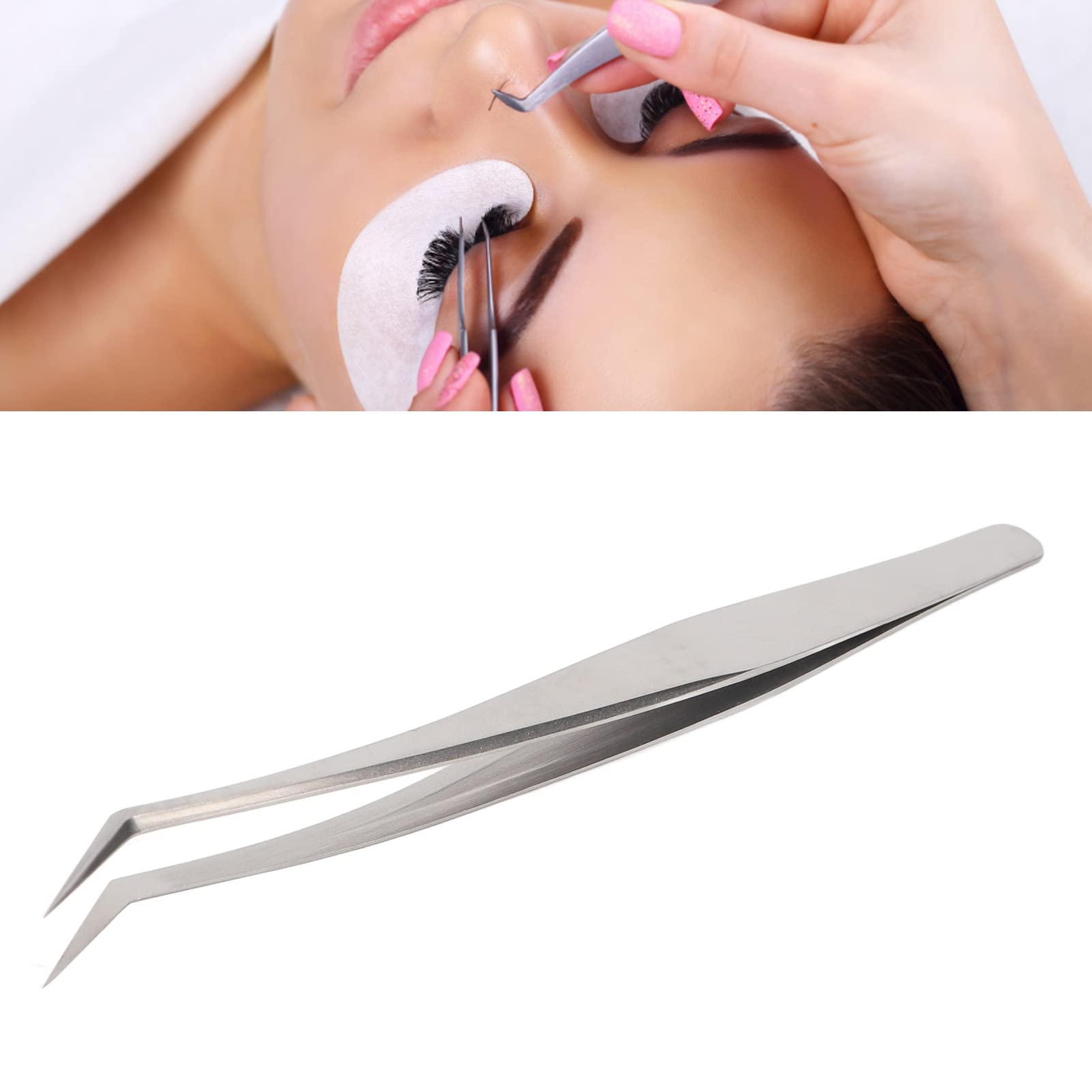 Professional Stainless Steel Eyelash Extension Tweezers - High Precision Lash Application Tool for Salon & DIY Use (Long Angled Tweezers) | Perfect for Lash Artists, Beauty Professionals & Home Manicure Kits