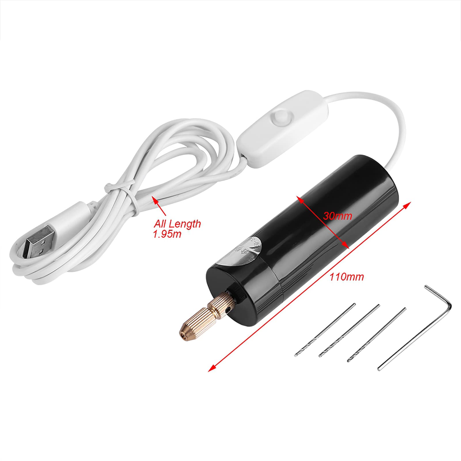 Mini USB Electric Drill for Crafts - 3Pcs Bits, 5V Power for DIY & Jewelry Making