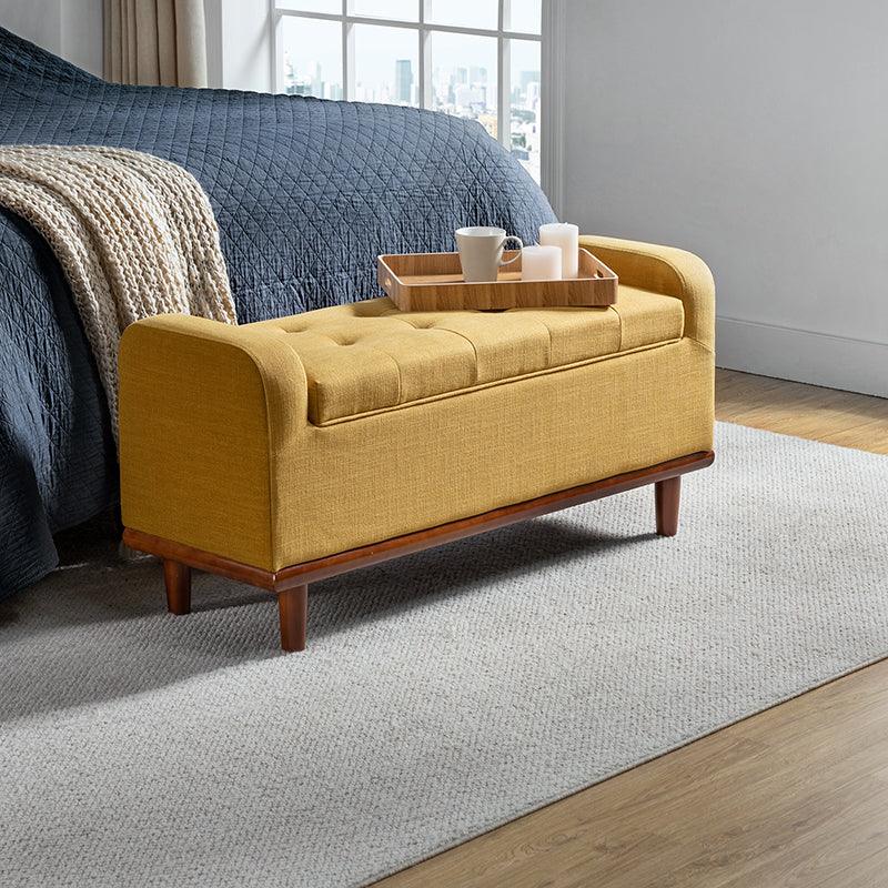 Clover Upholstered Flip Top Storage Bench - Stylish Ottoman with Hidden Storage for Living Room, Bedroom & Entryway - Perfect for Home Organization & Extra Seating