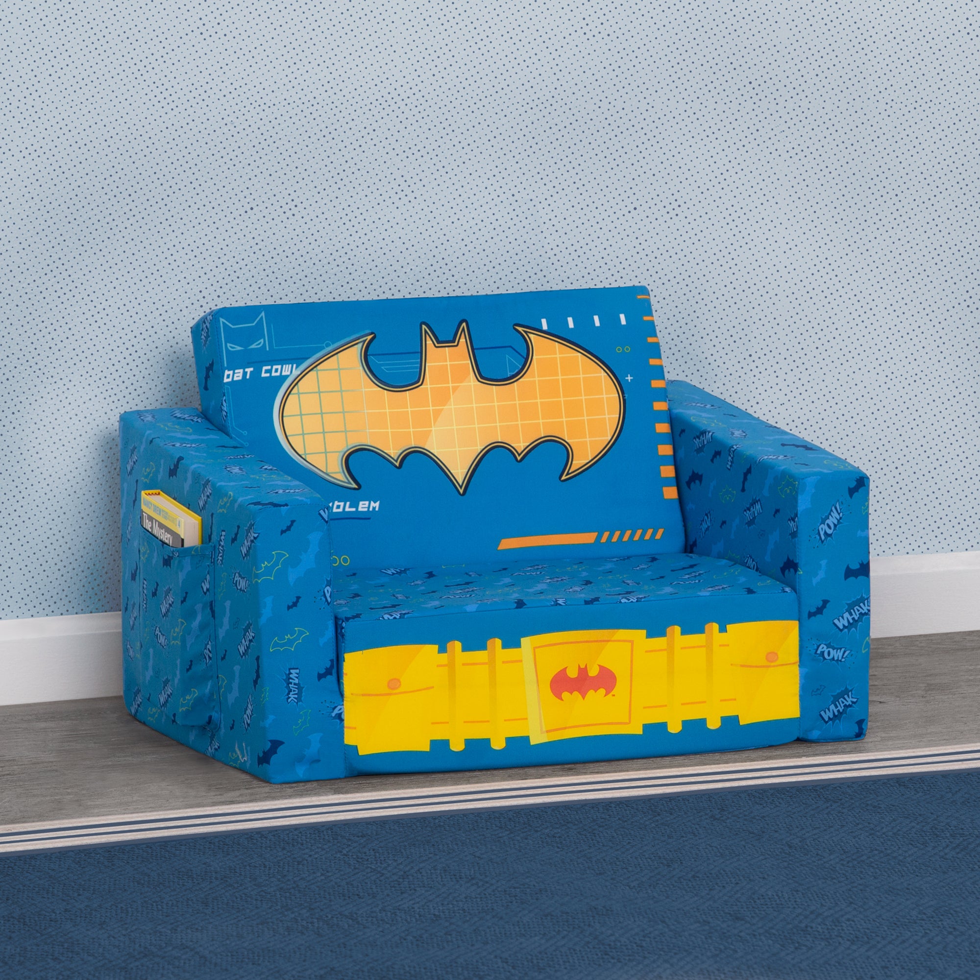 Batman Cozee Flip Out Chair - 2-in-1 Convertible Kids Chair to Lounger | Superhero Themed Comfort for Playroom, Bedroom & Movie Nights