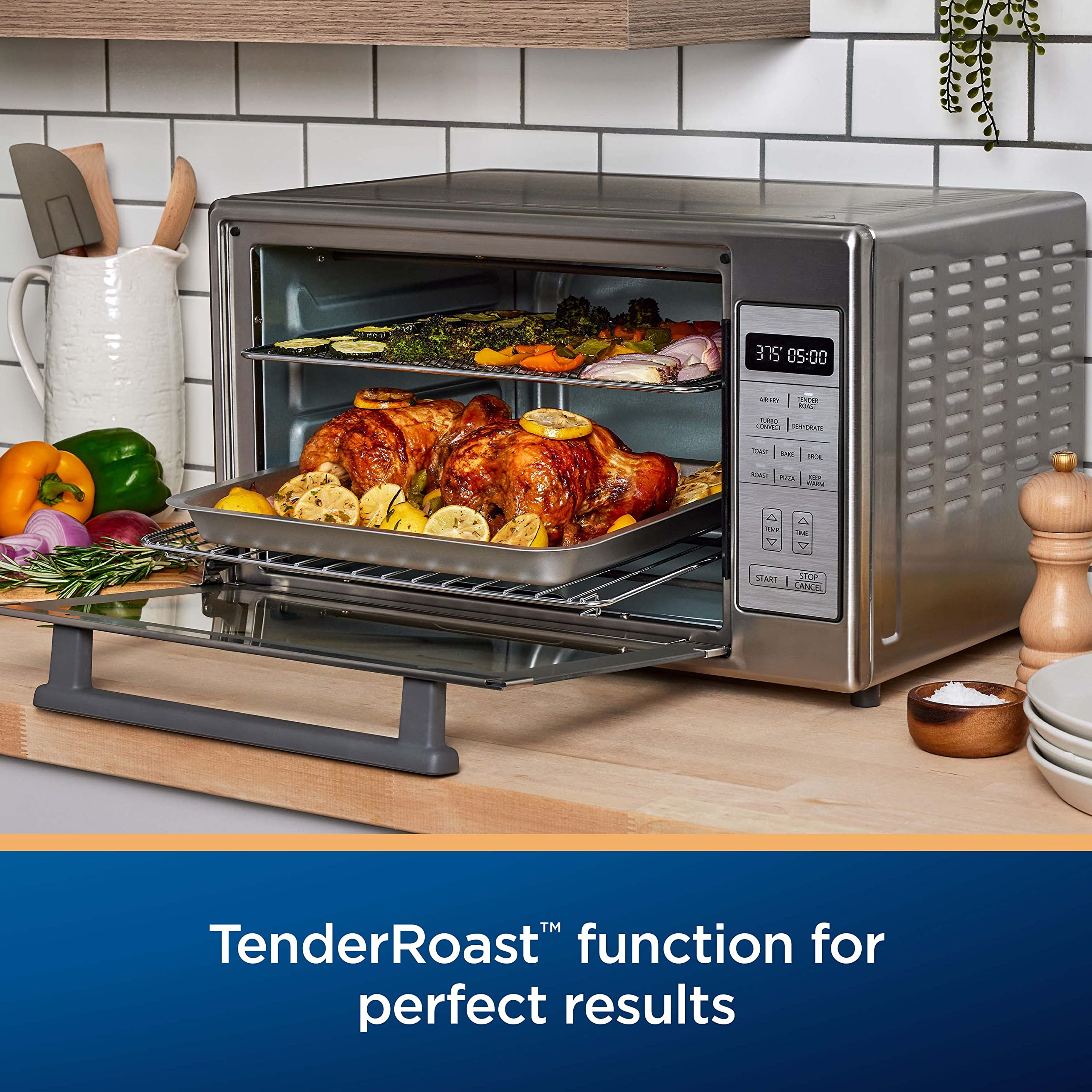 Oster Extra-Large 10-in-1 Air Fryer Oven with 12QT Capacity - Stainless Steel Countertop Convection Toaster Oven - Bake, Roast, Broil, Dehydrate - Fits 2 Large Pizzas - Perfect for Holiday Hosting, Family Dinners & Meal Prep