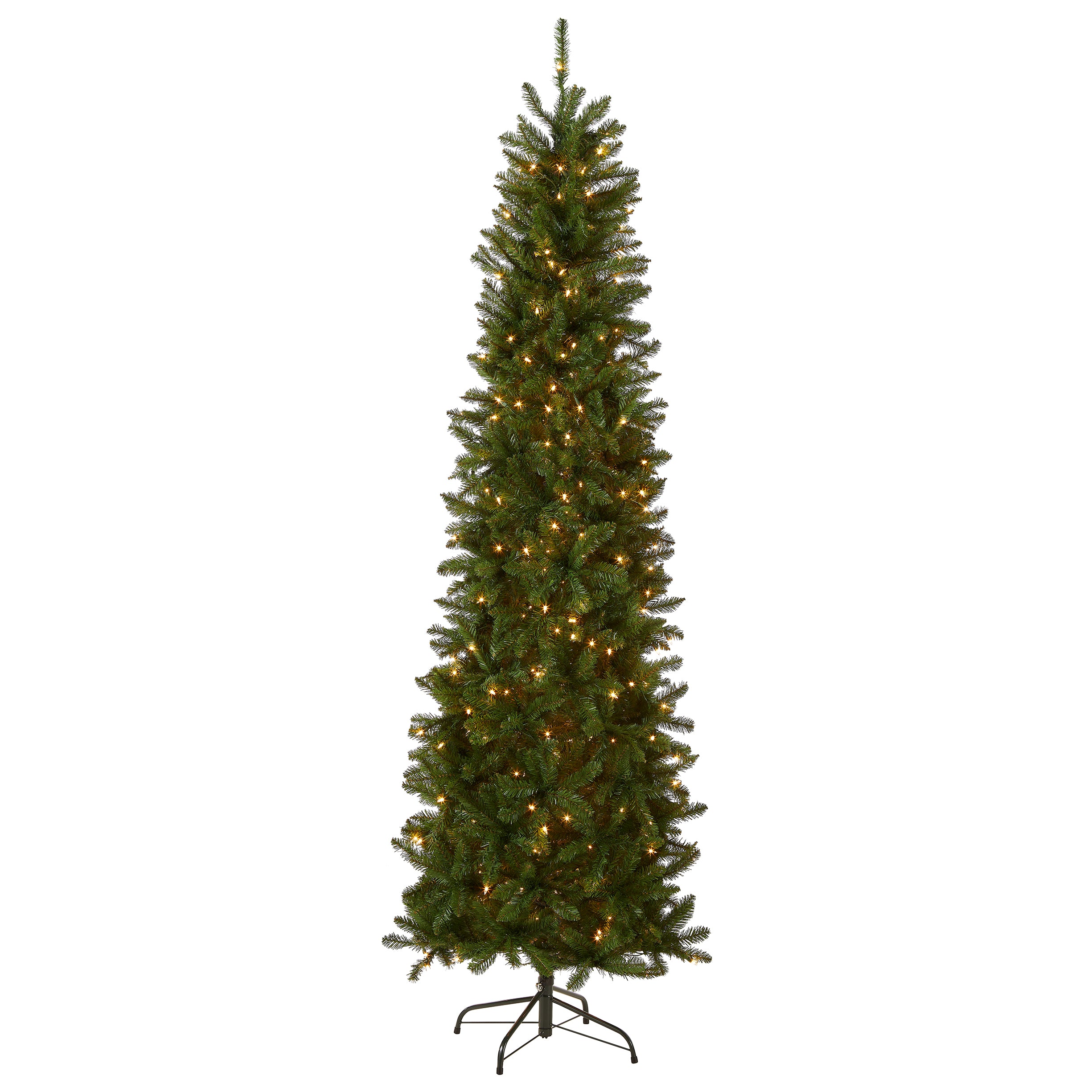 7.5 ft Pre-Lit Kingswood Fir Pencil Christmas Tree with 600 Clear LED Lights - Perfect for Living Room, Office & Holiday Decorations