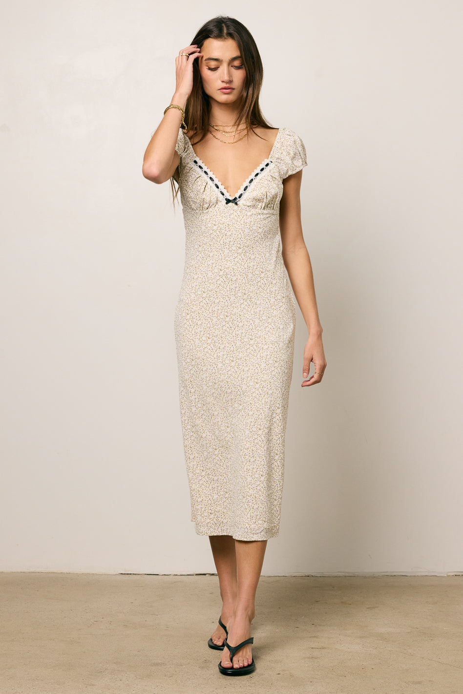 Elena Floral Midi Dress for Women - Summer Boho Vintage Flowy Dress with Short Sleeves - Perfect for Beach Vacations, Garden Parties & Date Nights