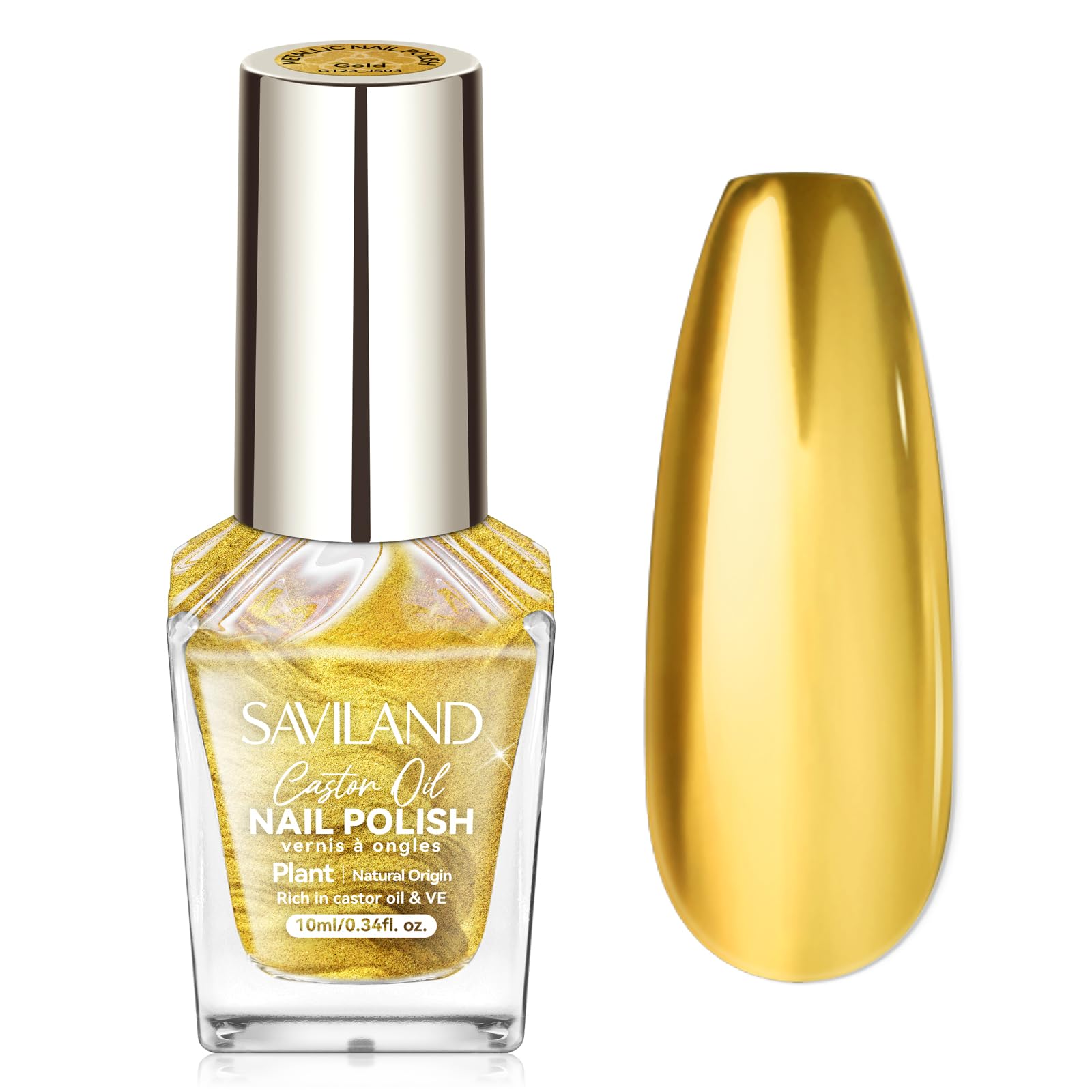 SAVILAND Gold Metallic Chrome Nail Polish - Quick Dry Air Nail Art Polish with Shiny Finish for Fingernails & Toenails | DIY Manicure Kit for Beginners | Home Salon & Professional Use | Perfect for Parties, Weddings & Special Occasions