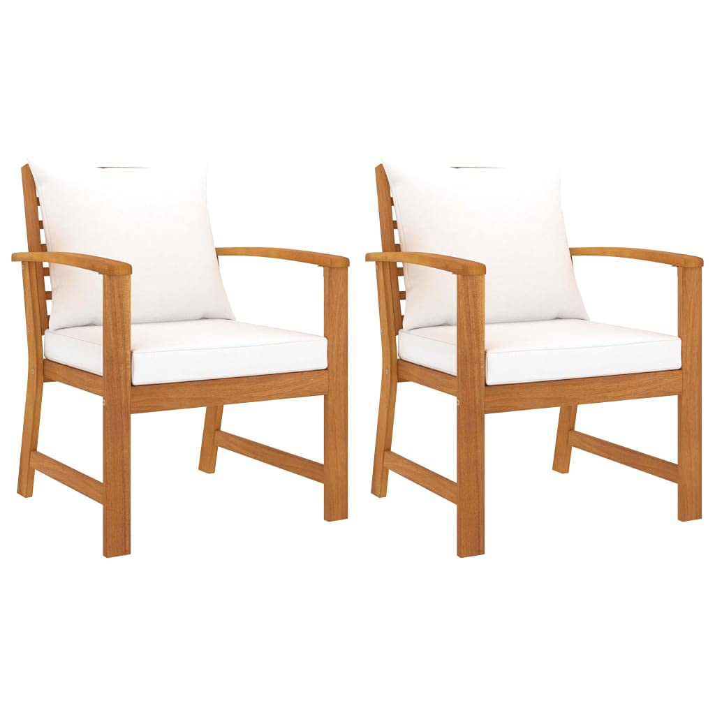 2-Piece Acacia Wood Garden Chairs with Cream Cushions - Outdoor Patio, Balcony & Backyard Armchairs for Relaxing & Lounging