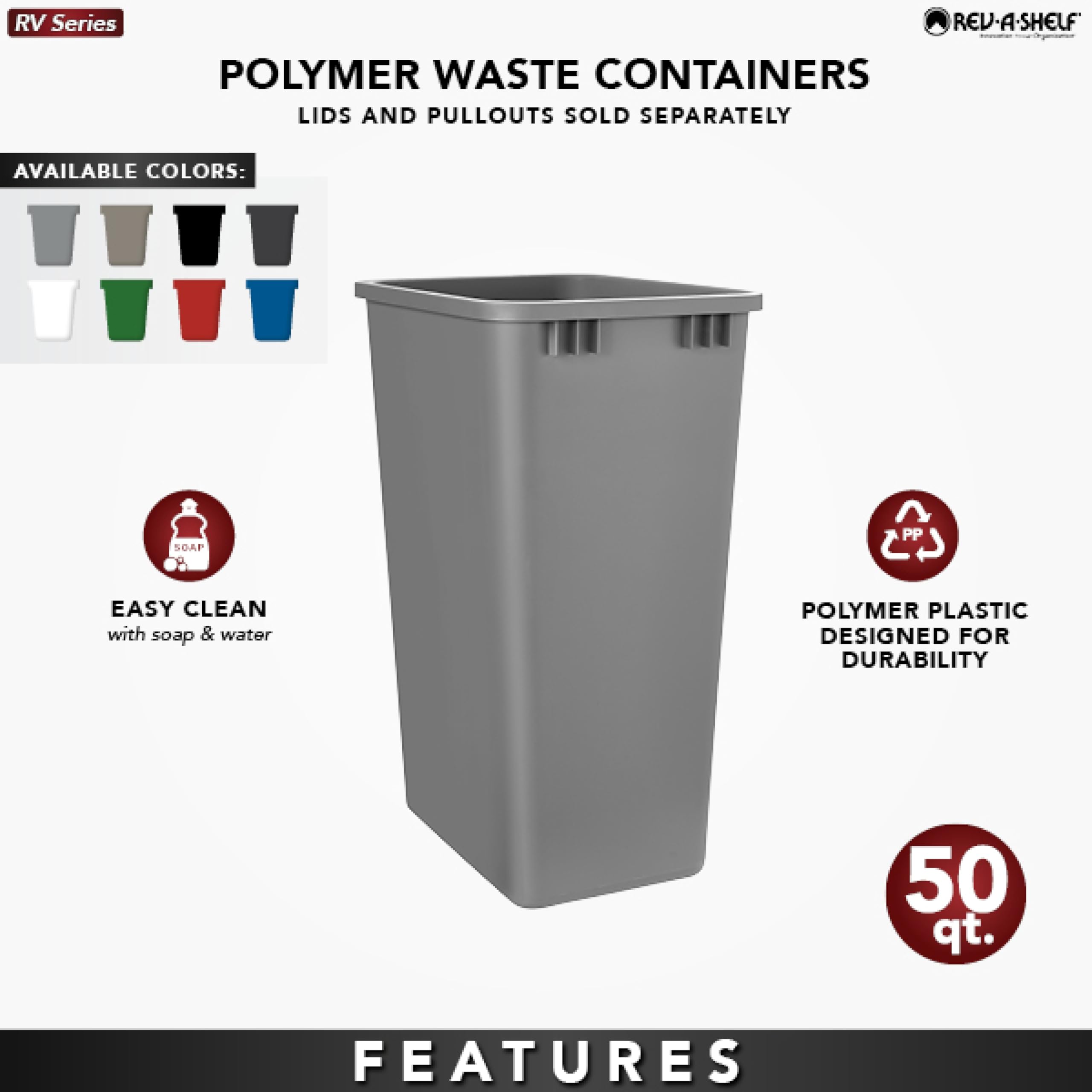 Rev-A-Shelf 35 Quart Replacement Container (Orion Gray) - Standard Size Pull-Out Trash Can for Kitchen Cabinets - Perfect for Waste Management & Recycling Organization in Home Kitchens