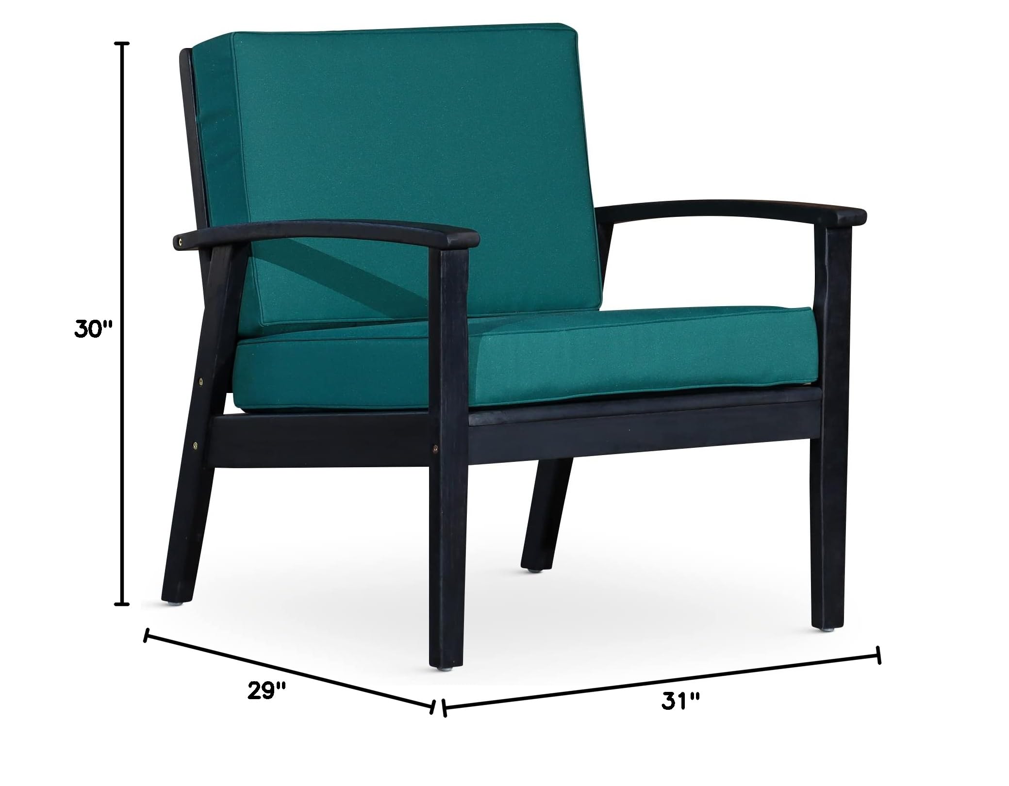DTY Outdoor Living Longs Peak Deep Seat Eucalyptus Chair - Espresso Finish with Dark Green Cushions | Patio, Garden, Deck & Backyard Furniture for Relaxing Outdoors