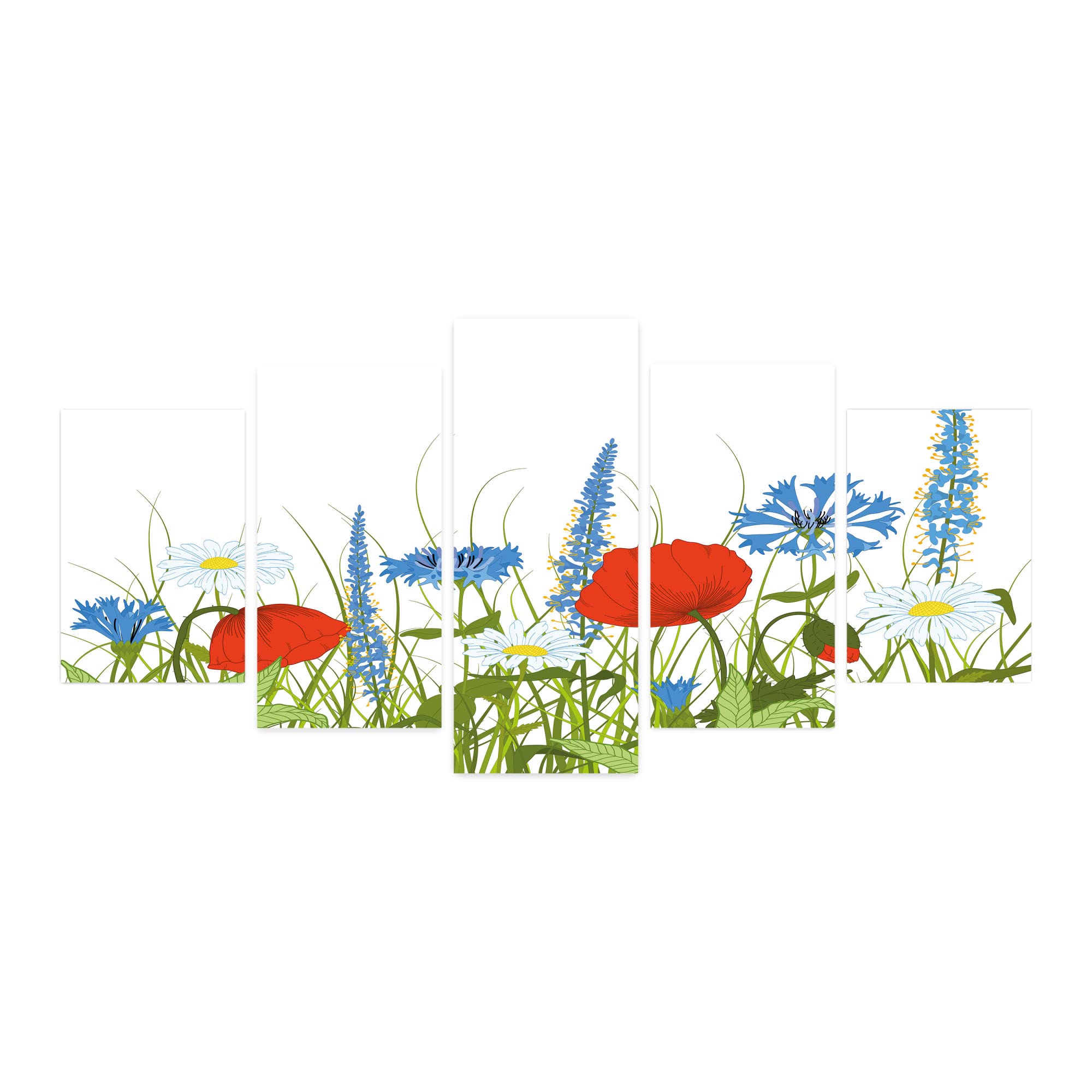 Ambesonne Spring 5-Panel Acrylic Glass Wall Art - Blooming Poppy & Chamomile Wildflower Landscape in Apple Green & Azure Blue - 60