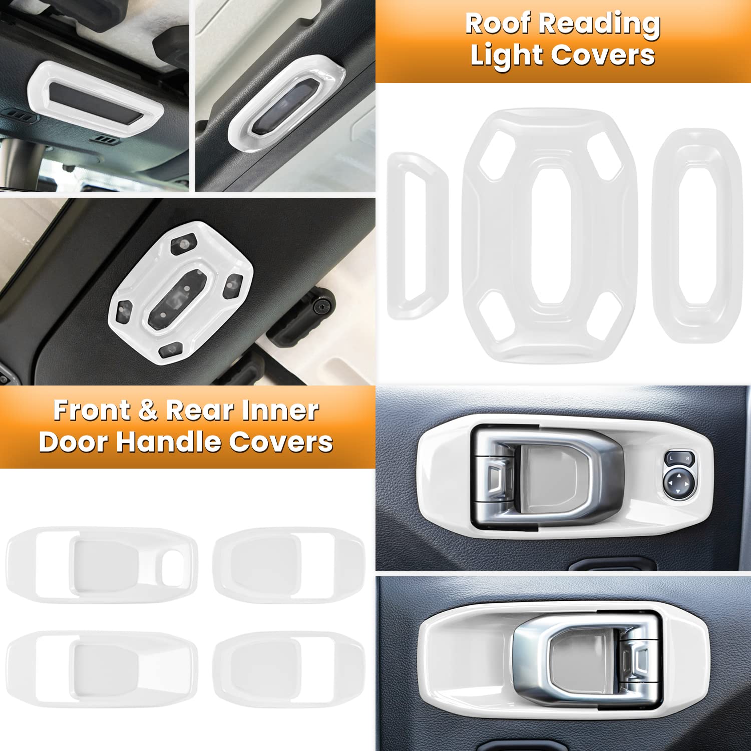 23PCS Full Interior Trim Kit for Jeep Wrangler JL JLU Gladiator JT 2018-2023 - Steering Wheel, Door Handle, AC Vent, Cup Holder, Reading Light & Headlight Gear Cover (White) | Premium Car Interior Accessories for Style & Protection