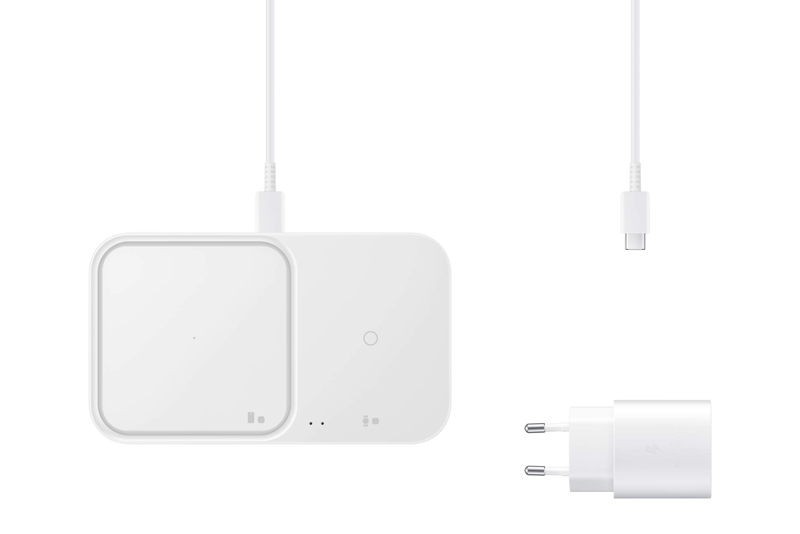 Samsung Official 15W Fast Wireless Charger Duo Pad (2022 Model) - Dual Phone & Watch Charging Stand with Travel Adapter - White | Perfect for Home, Office & Travel Use