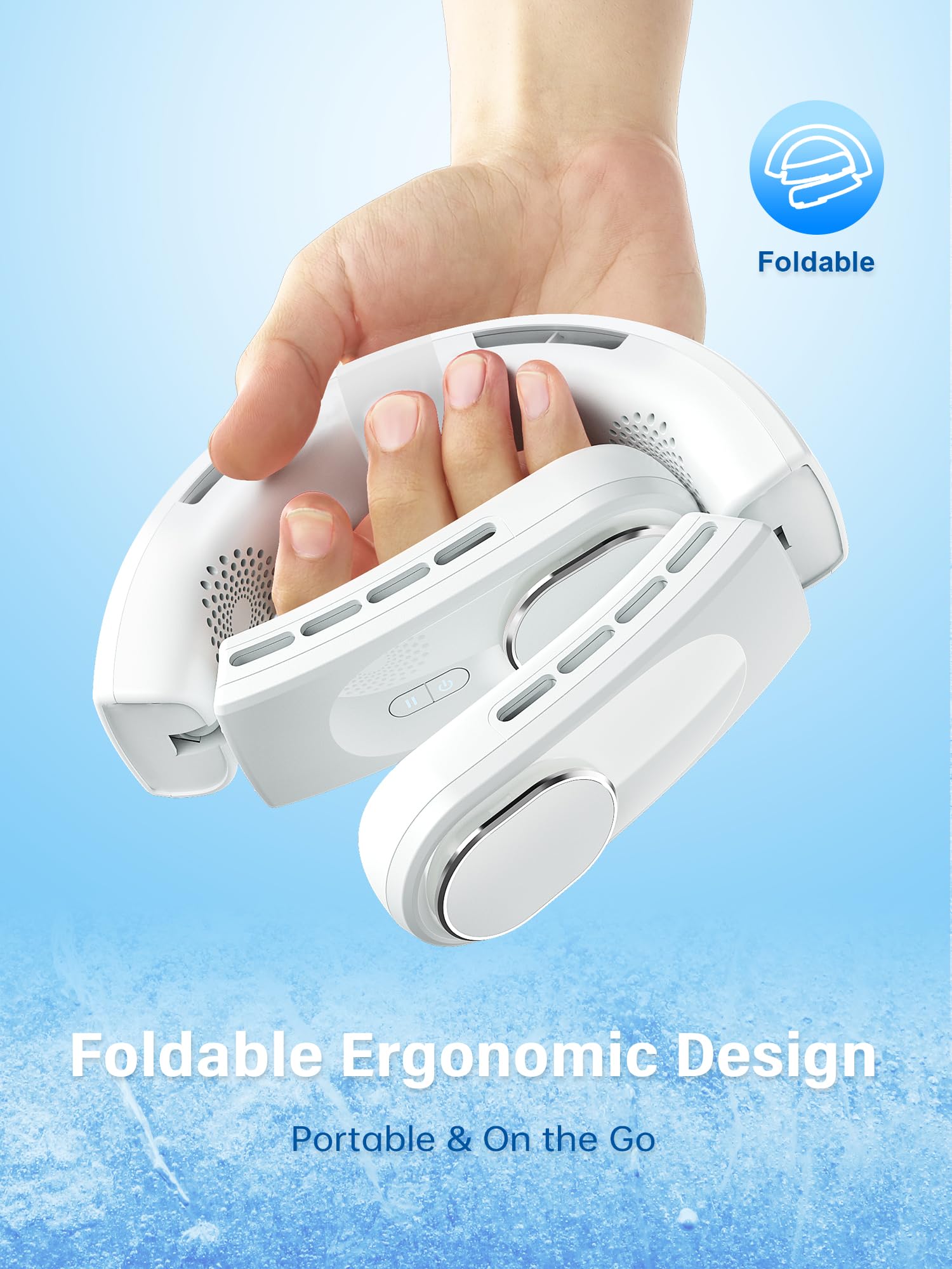 ChillGo Bladeless Neck Fan - 5200mAh Rechargeable Personal Cooling Fan - Portable Wearable Air Conditioner for Men & Women - 4 Motors, Foldable Design, Up to 12 Hours Runtime - Perfect for Outdoor, Office, Travel, Gym, and Summer Activities - White