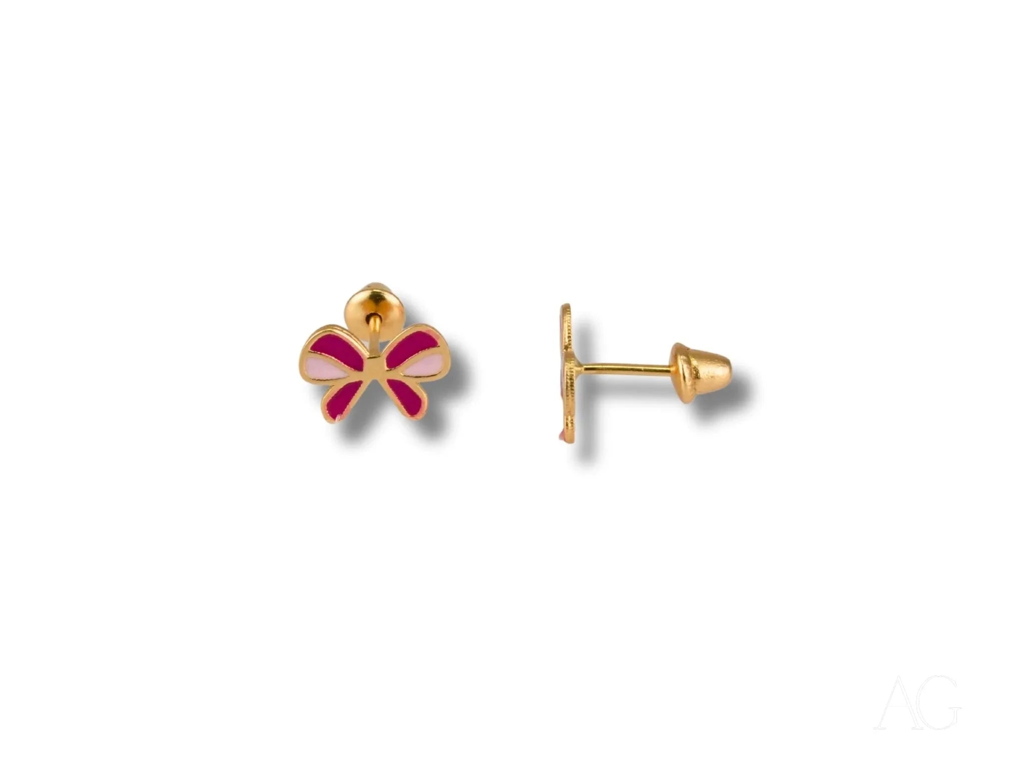 18K Gold Pink Bow Earrings for Women – Elegant & Playful Jewelry Gift for Birthdays, Anniversaries, and Special Occasions
