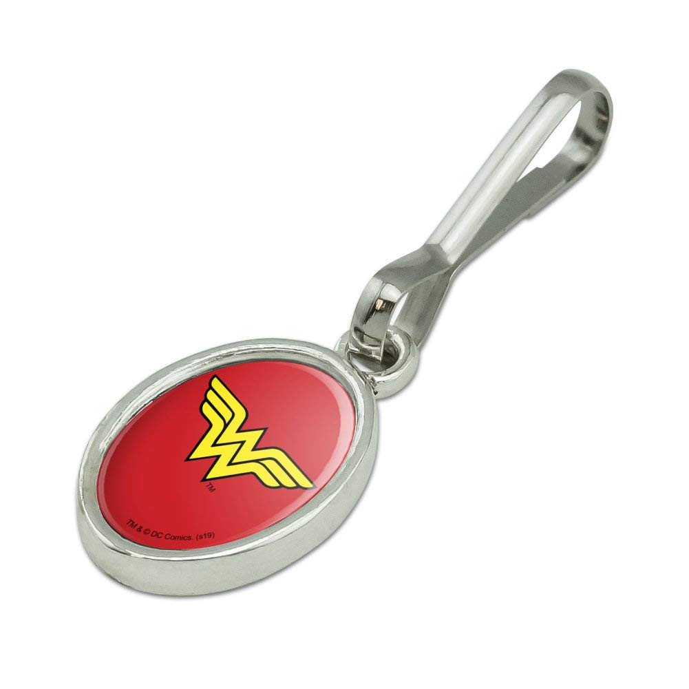 Wonder Woman Classic Logo Antique Oval Charm - Zipper Pull Accessory for Clothes, Purse, Suitcase & Backpack | Superhero Fashion Jewelry for Cosplay, Gifts & Everyday Use