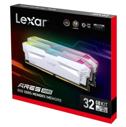Lexar Ares RGB DDR5 6400MHz CL32 32GB (2x16GB) White Gaming RAM - High Performance Memory for PC Builds, Overclocking & Gaming Rigs