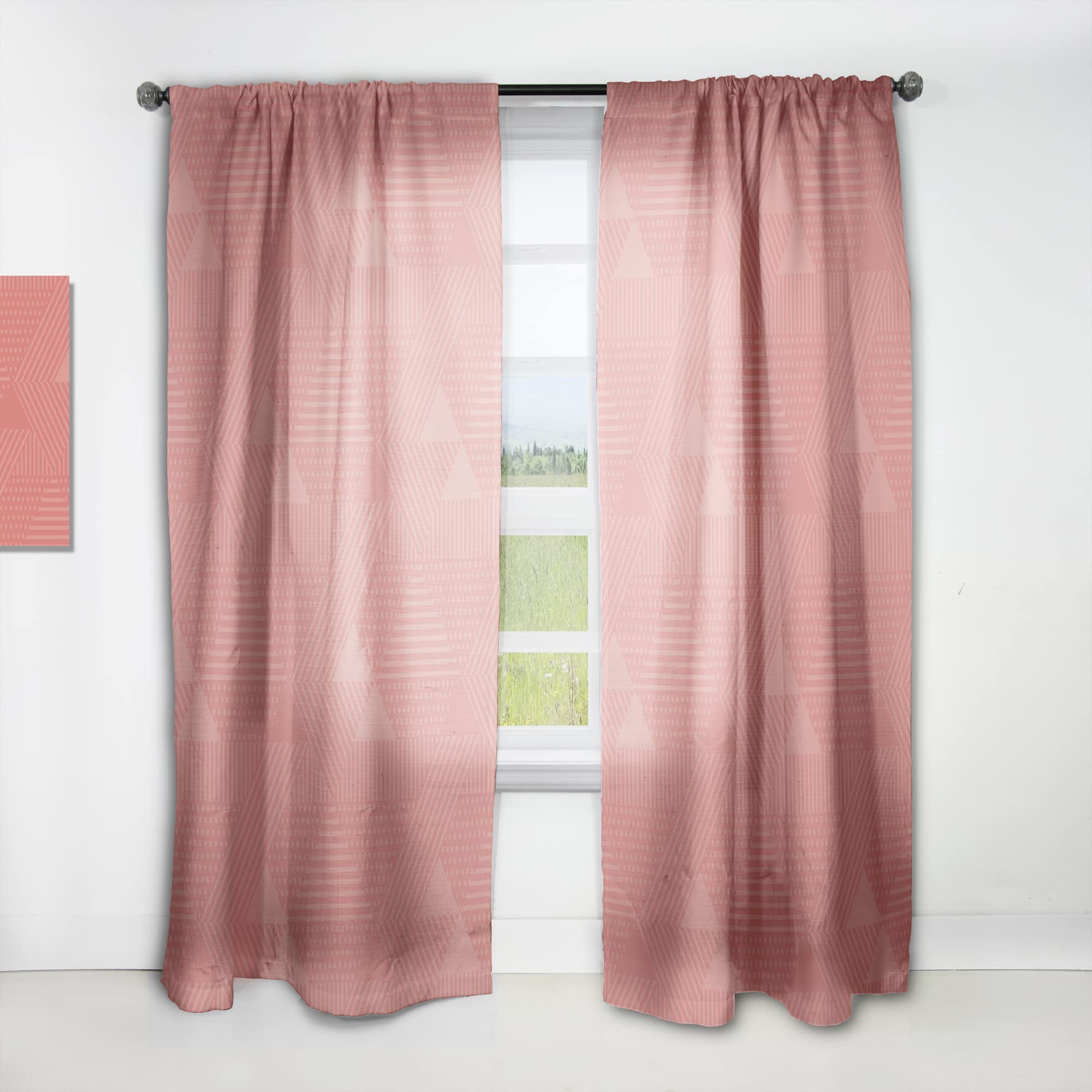Triangular Retro Coral Pattern Thermal Insulated Curtains - Single Panel 52x108 - Elegant Window Treatments for Bedroom & Living Room | Perfect for Vintage Home Decor & Sunlight Control