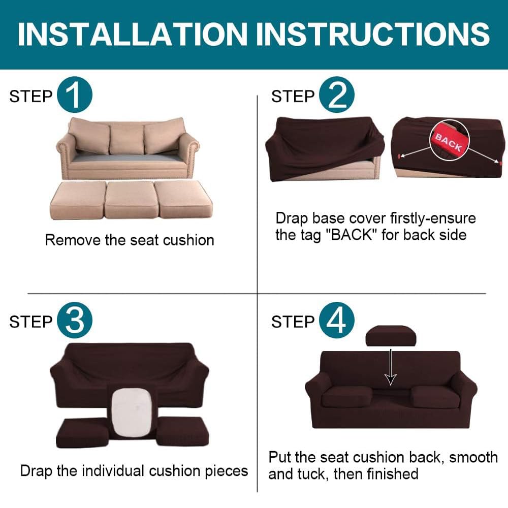 Turquoise 4-Piece Sofa Slipcover Set for 3-Cushion Couch - Washable Jacquard Fabric Furniture Protector with 3 Individual Cushion Covers (XL, Brown) - Perfect for Pet Owners & Living Room Decor