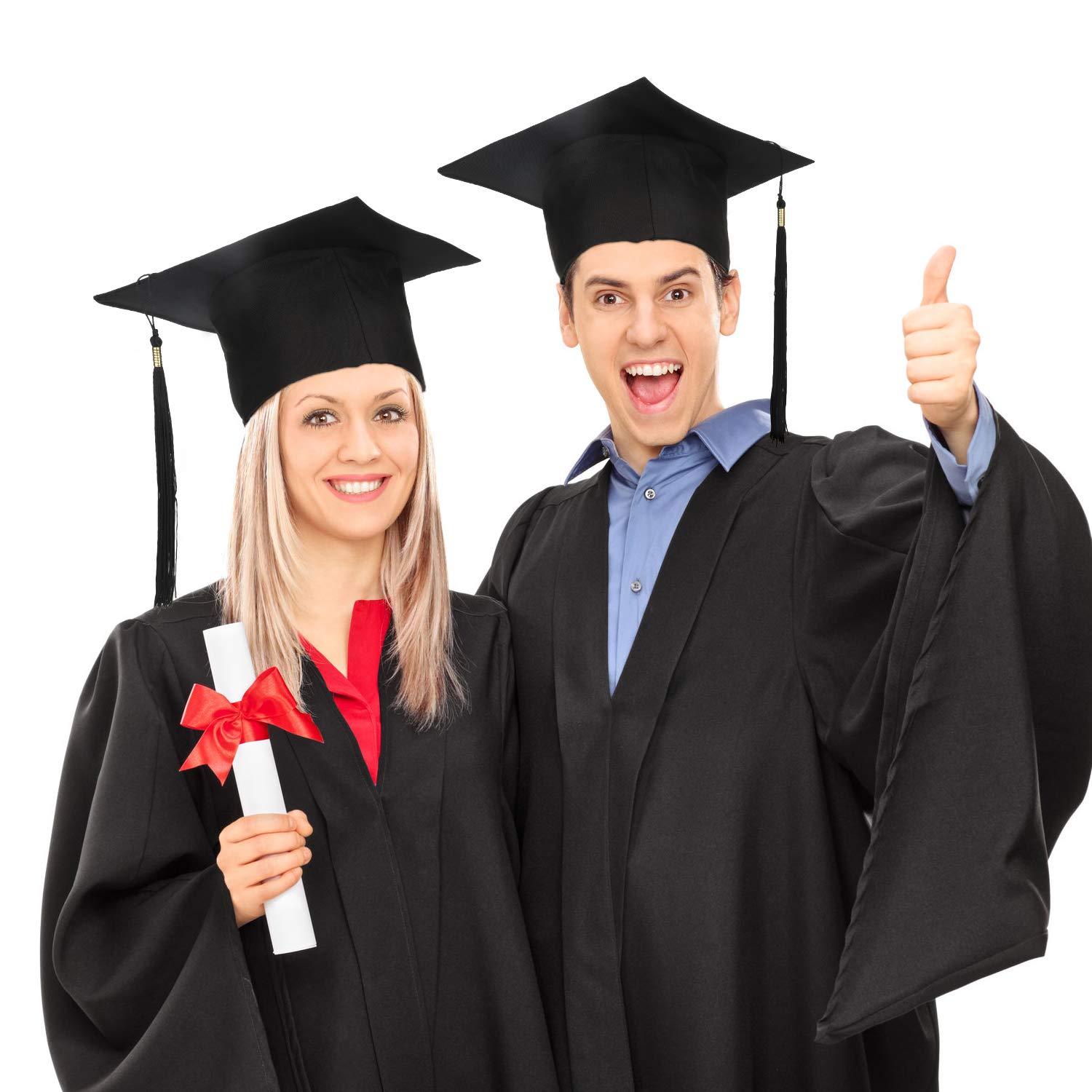 SATINIOR 2 Pack Unisex Graduation Cap & Gown Hat with Adjustable Tassel - Black Commencement Accessories for College, High School & University Graduation Ceremonies