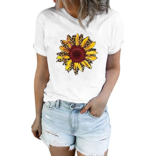 Women's Sunflower & Dandelion Graphic T-Shirt - Cute Short Sleeve Summer Top (Yellow, XXL) | Casual Wear, Outdoor Activities, Beach Vacation Outfit