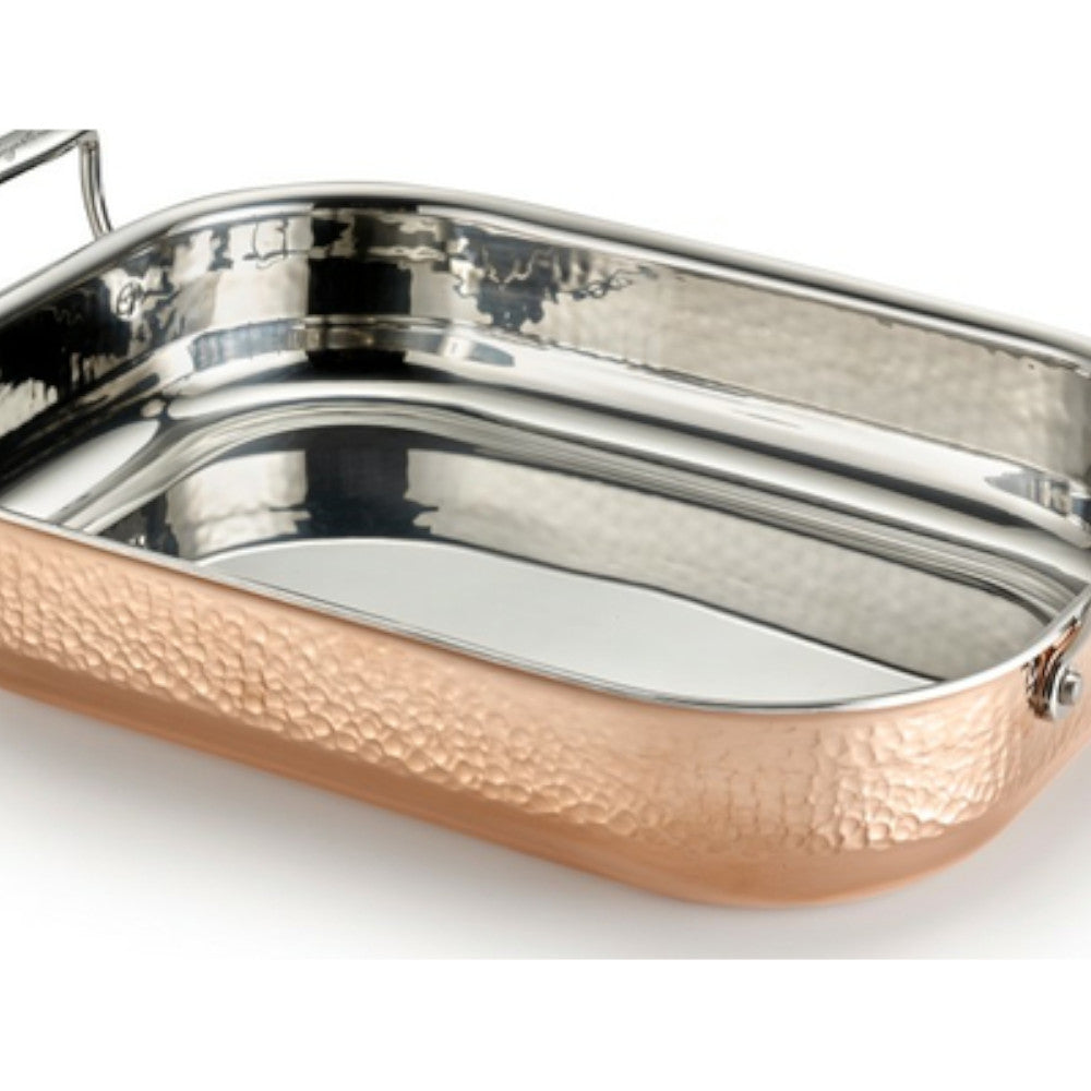 LAGOSTINA 14-Inch Copper Roasting Pan with Non-Stick Coating - J1369174 - Perfect for Oven Roasting, Baking, and Serving Dishes