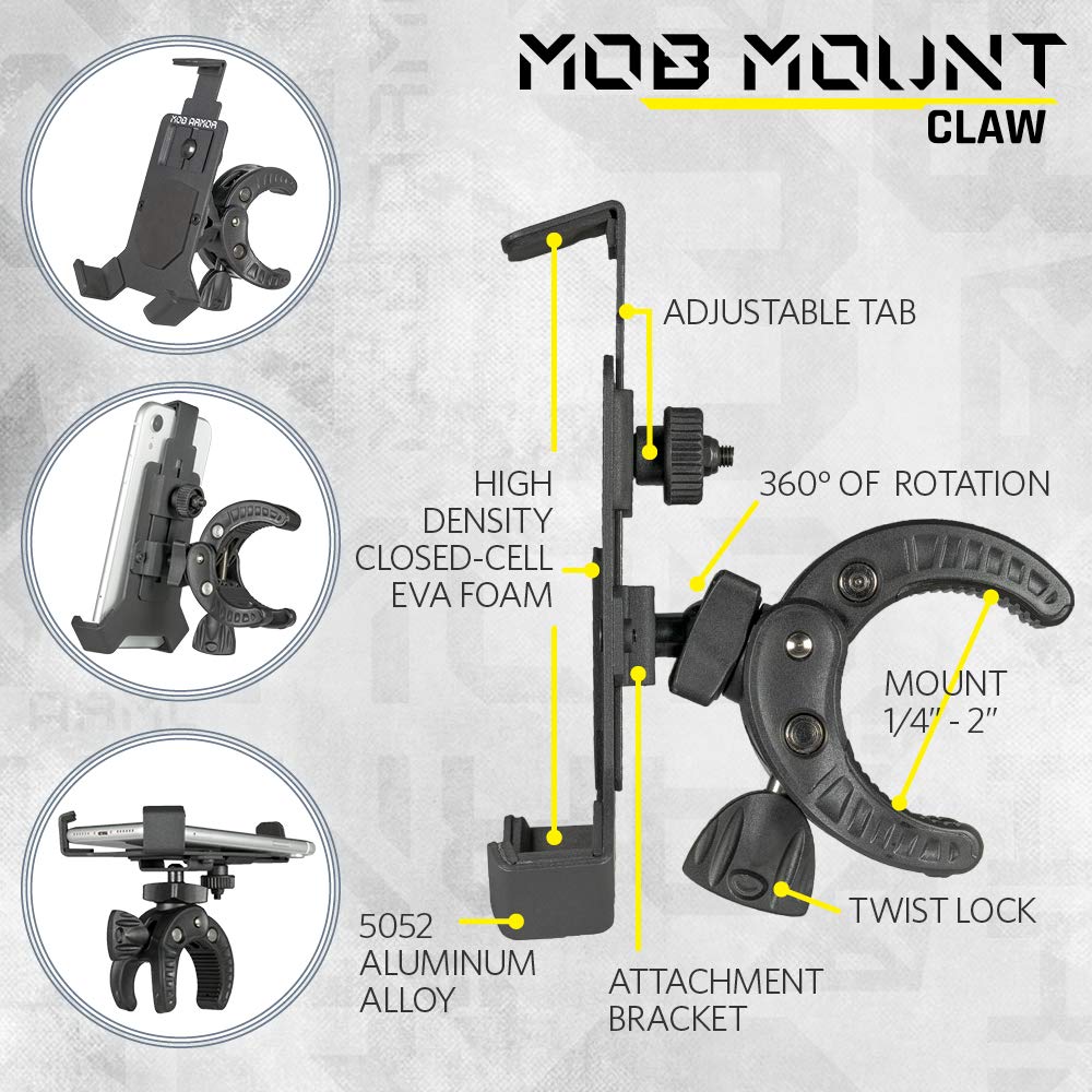 MA Mob Armor MOBC2-BLK-LG Universal Phone Mount Claw - Large Black Heavy Duty Car Holder for Off-Road, Truck & Motorcycle Use