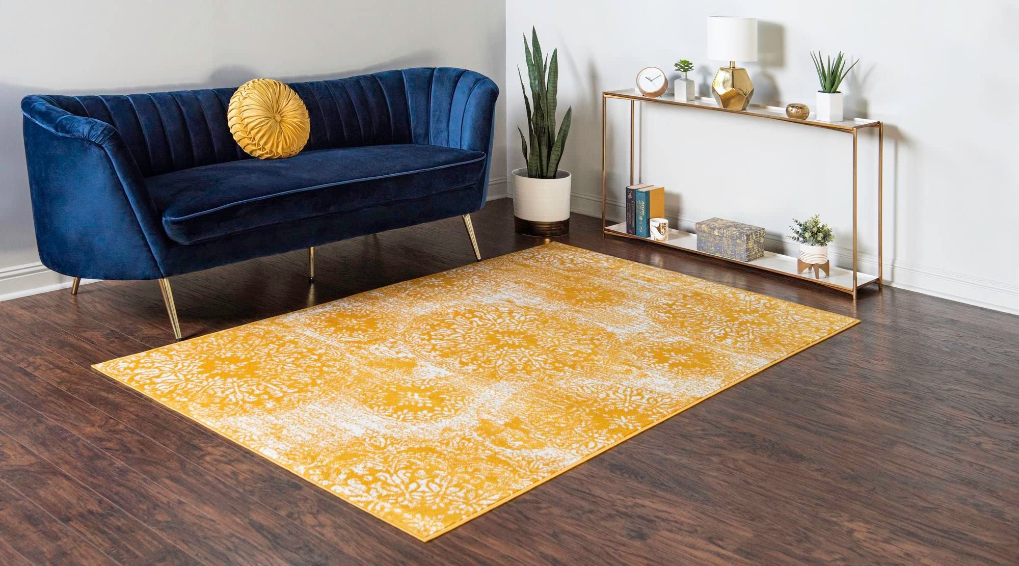 Rugs.com Monte Carlo Collection 5' x 8' Yellow Medium Area Rug - Soft Living Room Carpet, Dining Room Floor Mat for Open Floor Plans | Home Decor, Bedroom Accent