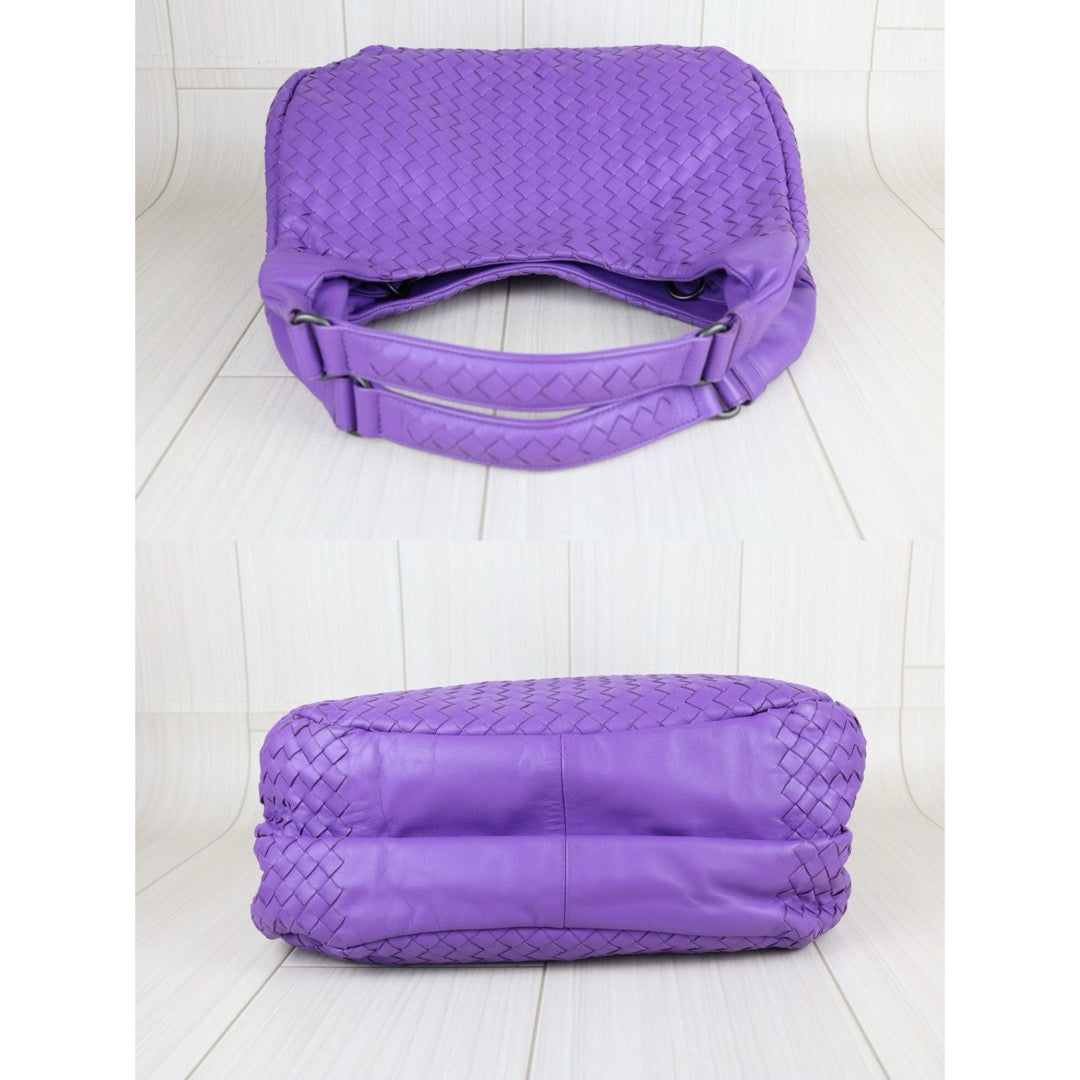 Bottega Veneta X25041701 Purple Lamb Leather Braided Handbag - Premium Condition | Luxury Women's Purse for Evening Parties & Special Occasions