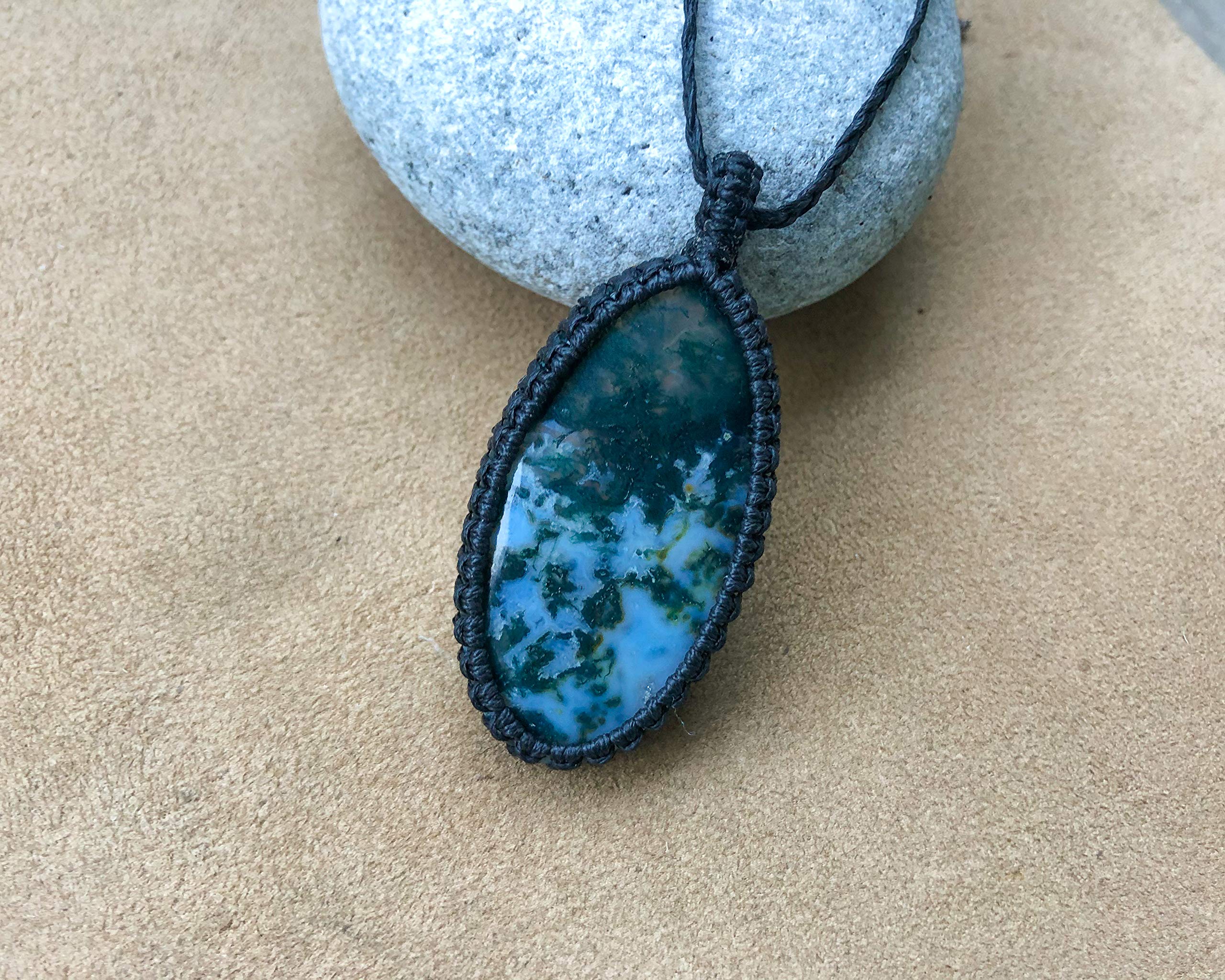 Handmade Moss Agate Macrame Necklace - Large Oval Green Stone Pendant for Women, Boho Jewelry Gift for Her, Perfect for Yoga, Meditation & Spiritual Healing