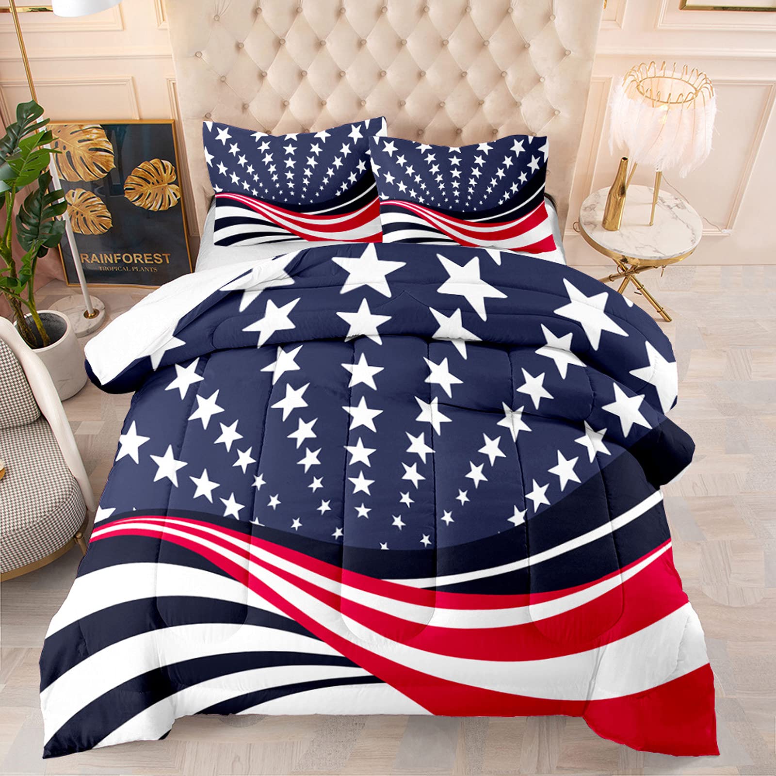 American Flag Twin Comforter Set for Boys & Kids - Patriotic Star-Spangled Banner Bedding Collection (1 Comforter + 1 Pillow Sham) - Perfect for Kids' Bedroom, Dorm Room & Independence Day Decor