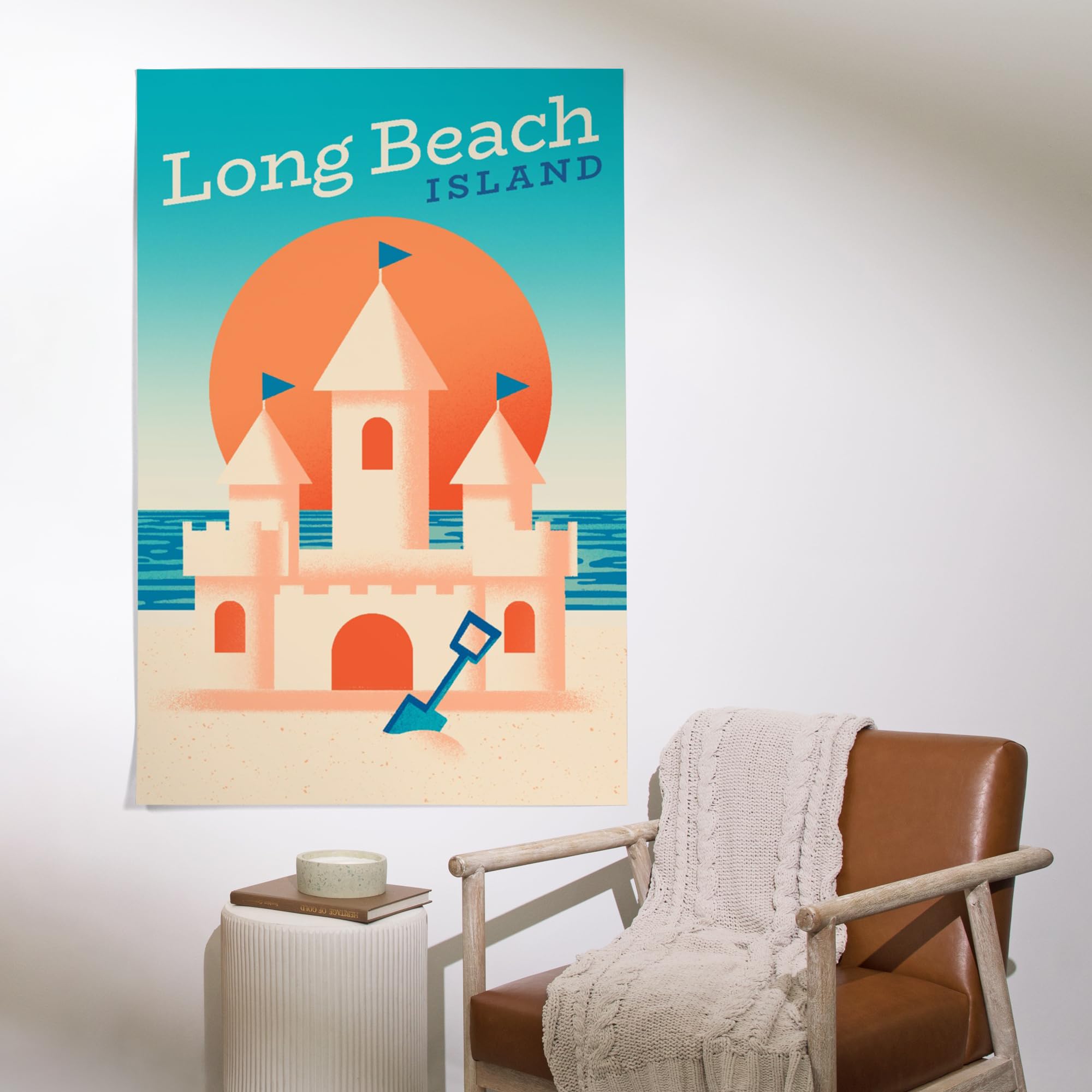Lantern Press 36x54 Inch Giclee Art Print - Long Beach Island New Jersey Coastal Wall Decor | Sun-faded Shoreline Collection with Sand Castle | Perfect for Beach House, Living Room & Office Decor