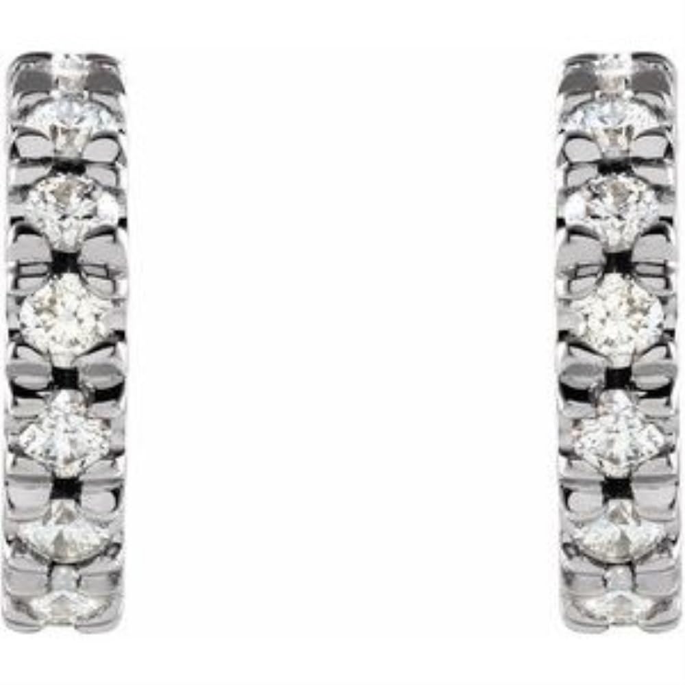14K White Gold Natural Diamond French-Set Huggie Hoop Earrings for Women - Elegant Everyday & Special Occasion Jewelry Gift