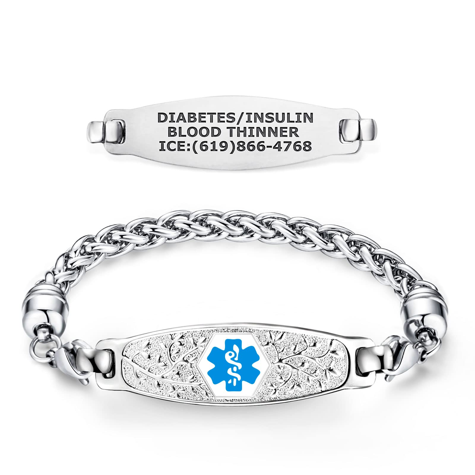 Divoti Custom Engraved Medical Alert Bracelets for Women - Stainless Steel Medical ID Bracelet with Free Engraving - Beautiful Olive Tag with Wheat Design - Adjustable Sizes - Perfect for Diabetes, Allergies & Emergency Medical Identification