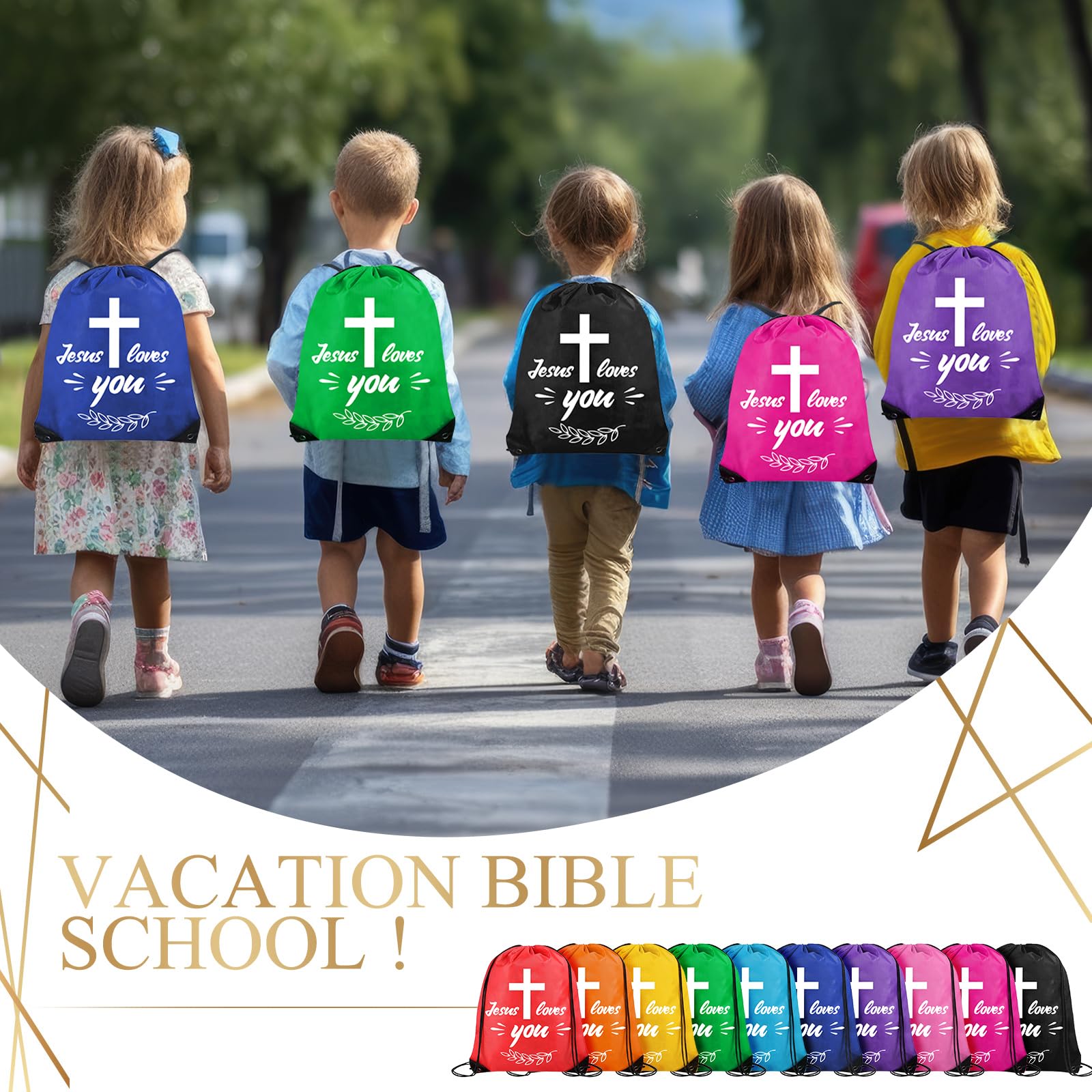 30 Jesus Loves You Drawstring Backpacks - Christian Gifts for Bible School & Christmas