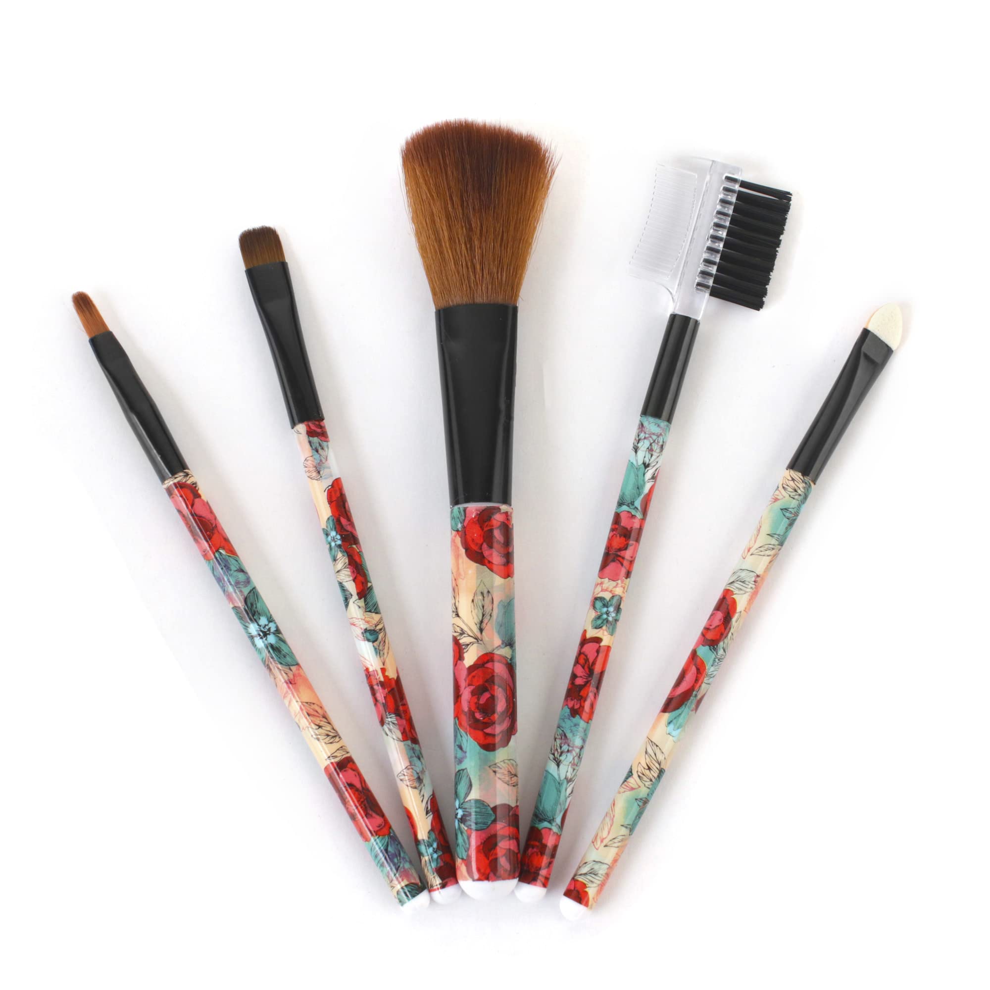 Premium Synthetic Makeup Brush Set - 5 Piece Professional Cosmetic Brushes with Travel Case (Black) | Perfect for Makeup Artists, Beginners & On-the-Go Beauty Touchups
