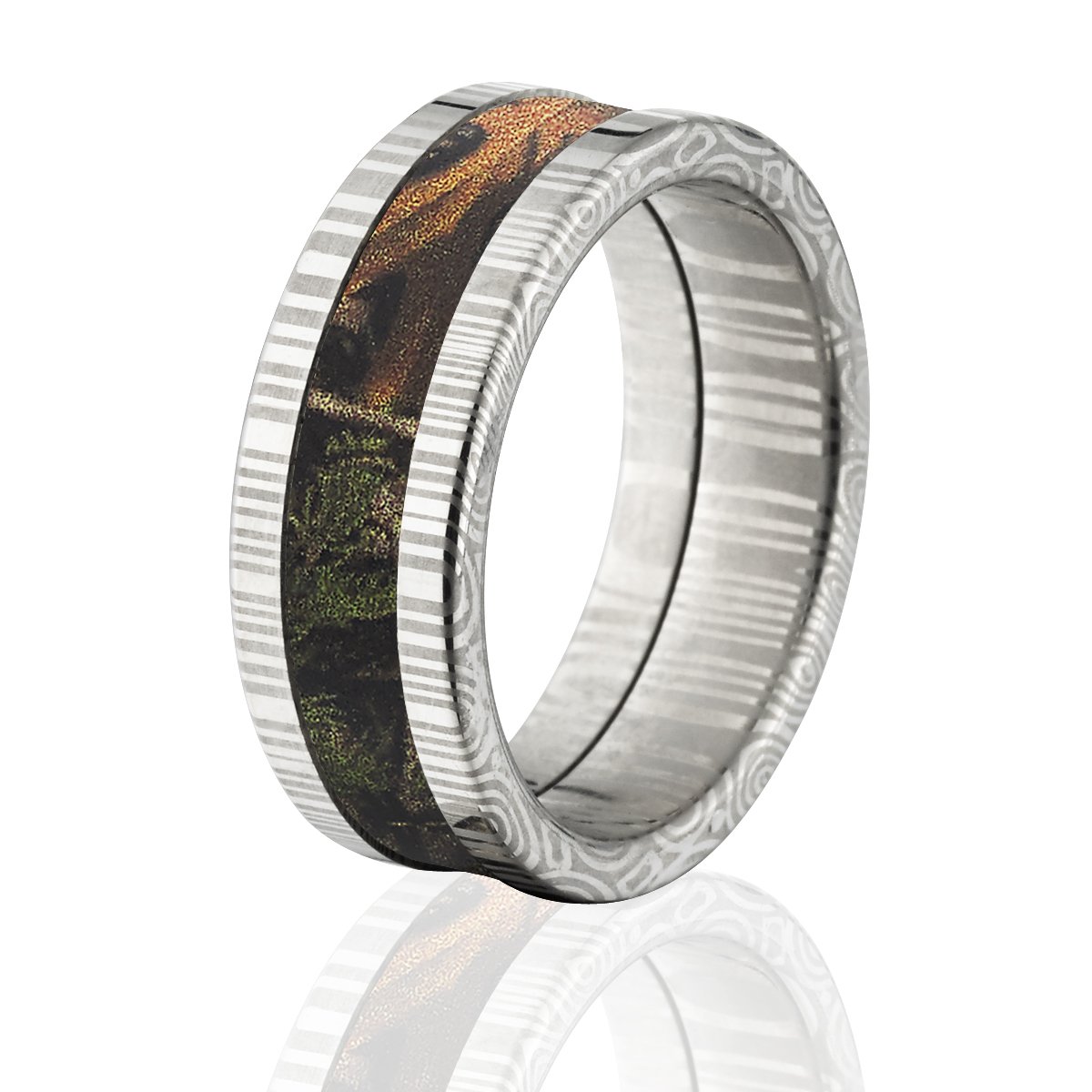 Camo Wedding Rings for Men - Damascus Steel Camo Rings with Realtree Xtra Camouflage Pattern - Perfect for Outdoor Weddings, Hunting, and Military Ceremonies