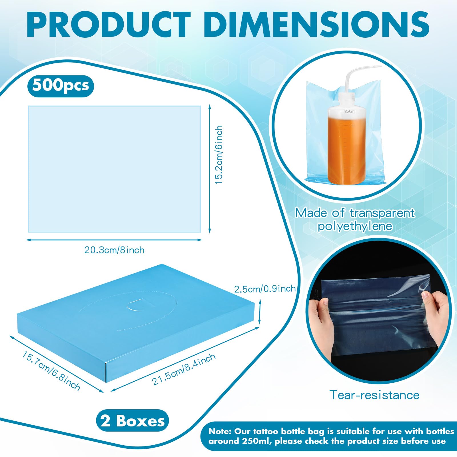 Harloon 500 Pcs Disposable Tattoo Bottle Bags - 6x8 Inch Tattoo Squeeze Bottle Bags, Plastic Cleaning Supply Bags for Tattoo Artists & Salons (Blue) | Ideal for Ink Storage, Tattoo Aftercare & Salon Hygiene