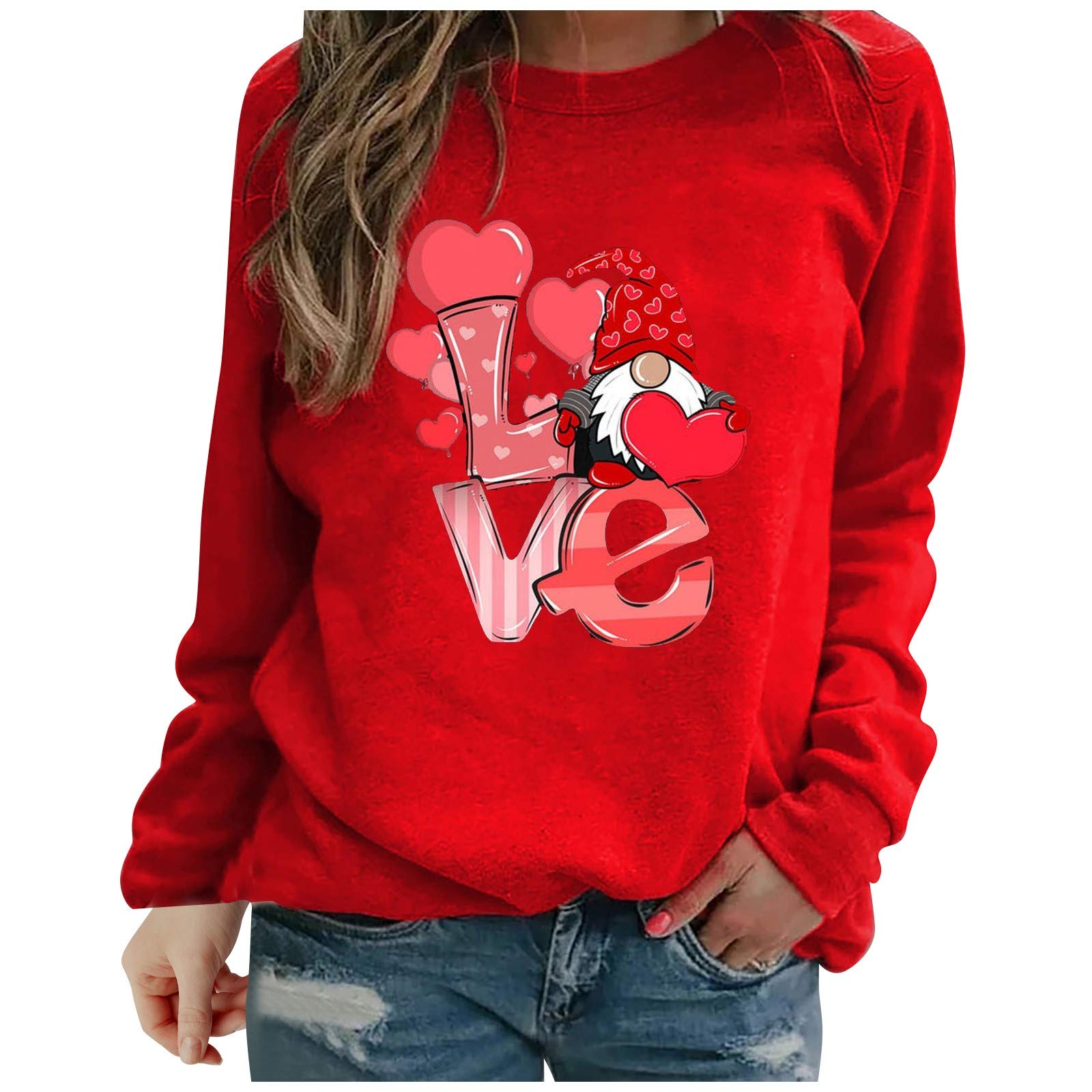 Women's Love Heart Graphic T-Shirt - Casual Long Sleeve Valentine's Day Top for Romantic Dates & Couple Outfits