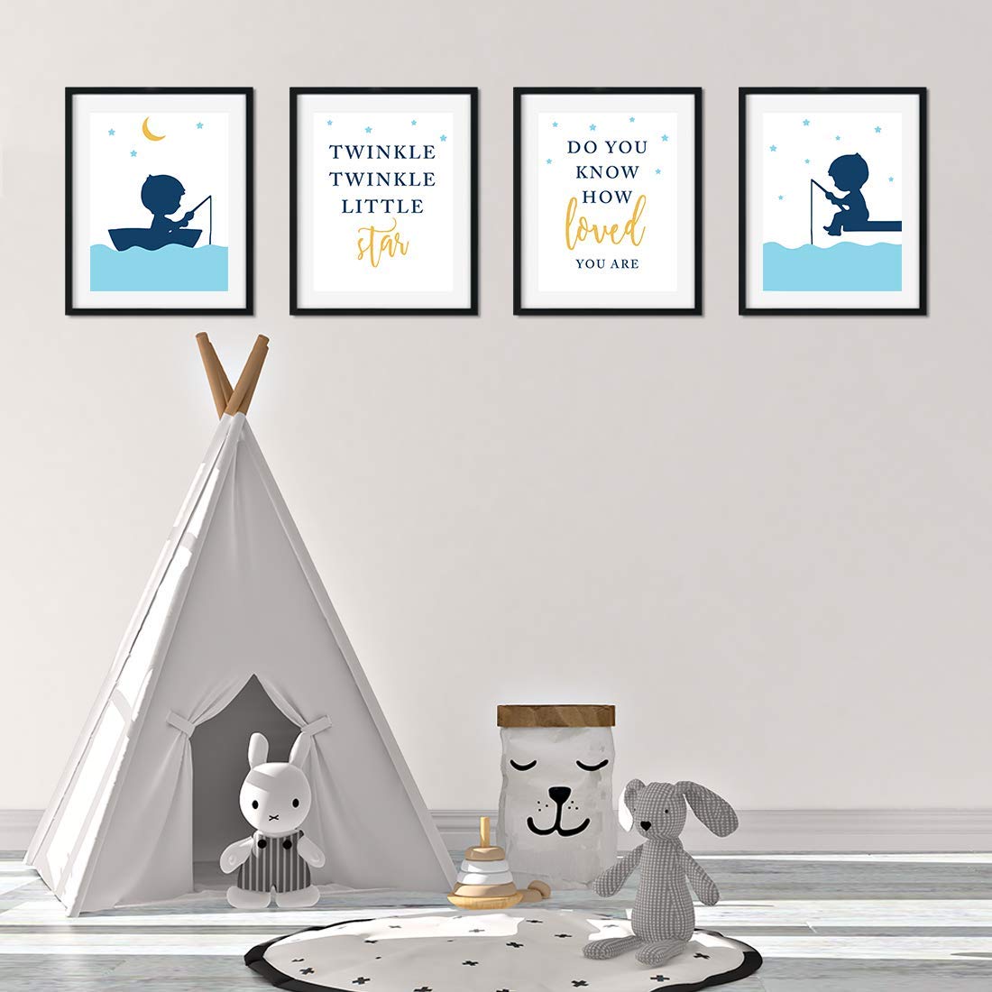 Andaz Press Boys Nursery Wall Art - 8.5x11 Inch Unframed Posters Set of 4 (Fishing, Twinkle Twinkle, Loved You Are) - Kids Room Decor, Baby Shower Gift for Boys - Perfect for Nursery, Bedroom & Playroom Decoration