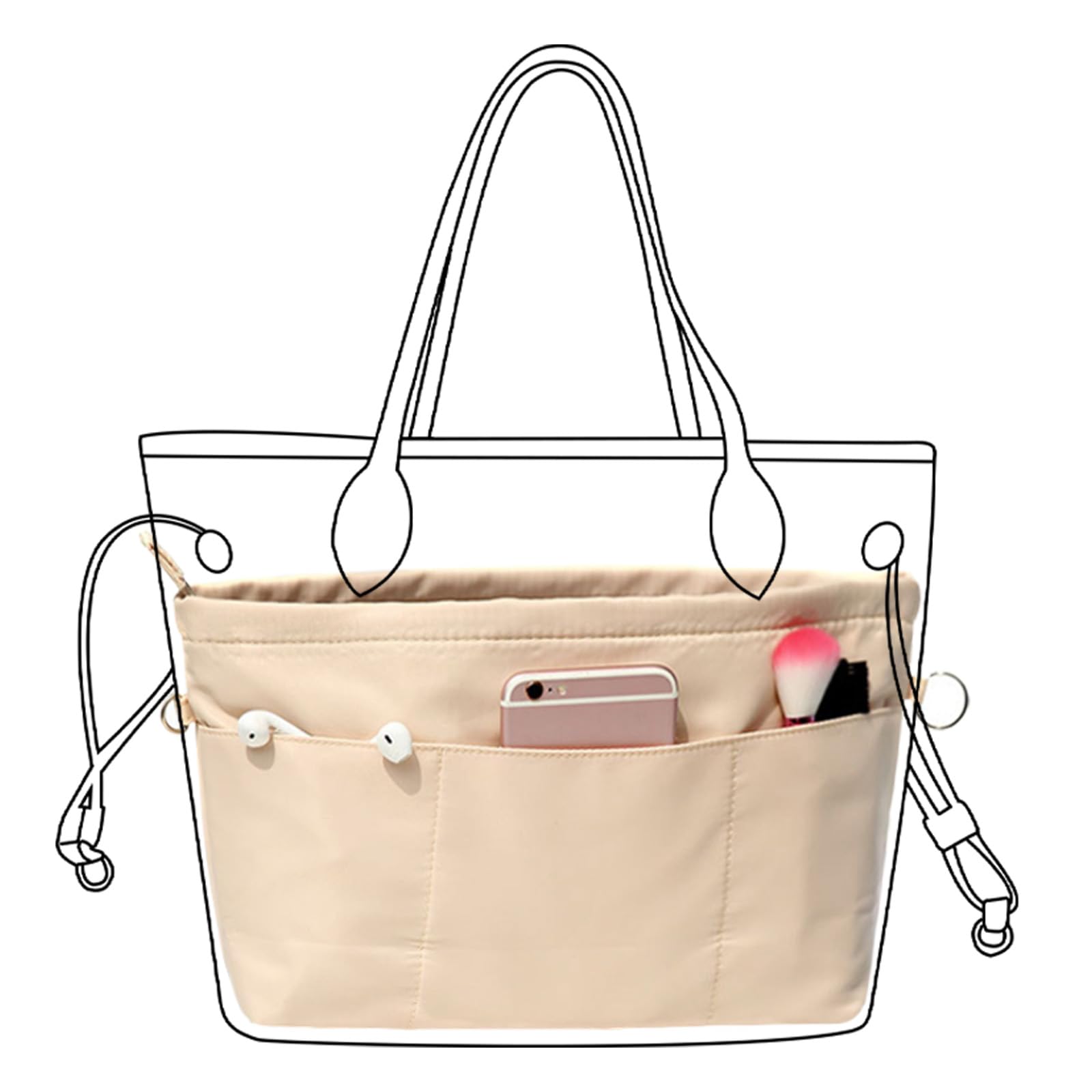 Lckaey Purse Organizer Insert for Neverfull GM MM Graceful PM - Khaki XL | Handbag Organizer for Travel, Work & Daily Use