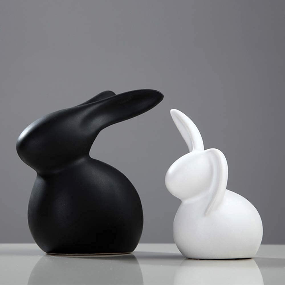 2Pcs Abstract Bunny Figurine Easter Sculptures - Ceramic Rabbit Statues for Home Decor, Antique Collectibles & Crafts - Perfect for Easter Gifts, Tabletop Display, and Spring Home Decoration