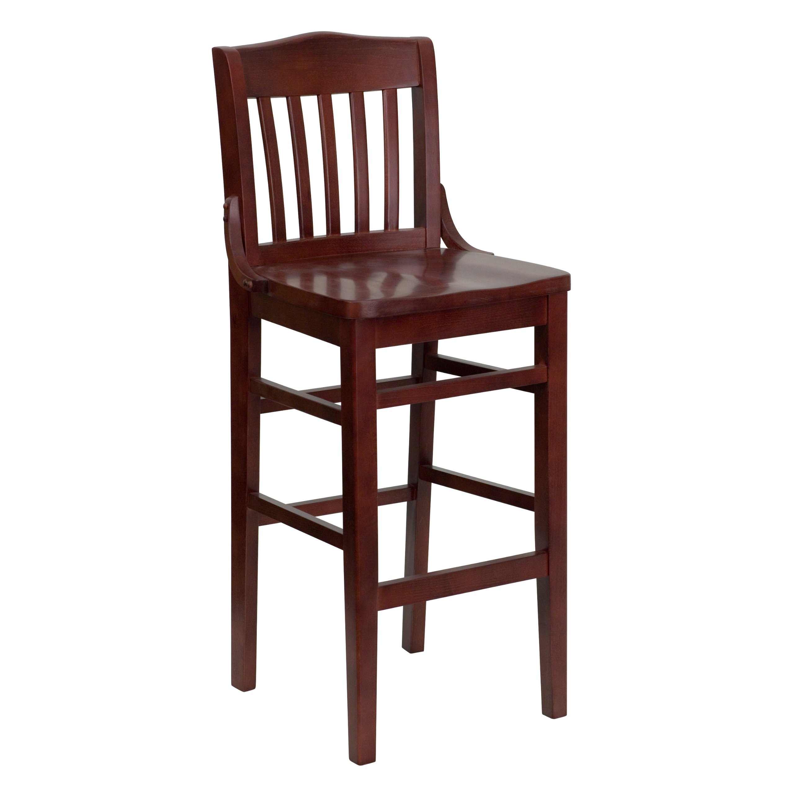 EMMA + OLIVER School House Barstool - Solid Mahogany Wood Counter Height Stool with Back Support - Perfect for Kitchen Islands, Breakfast Bars & Home Bars