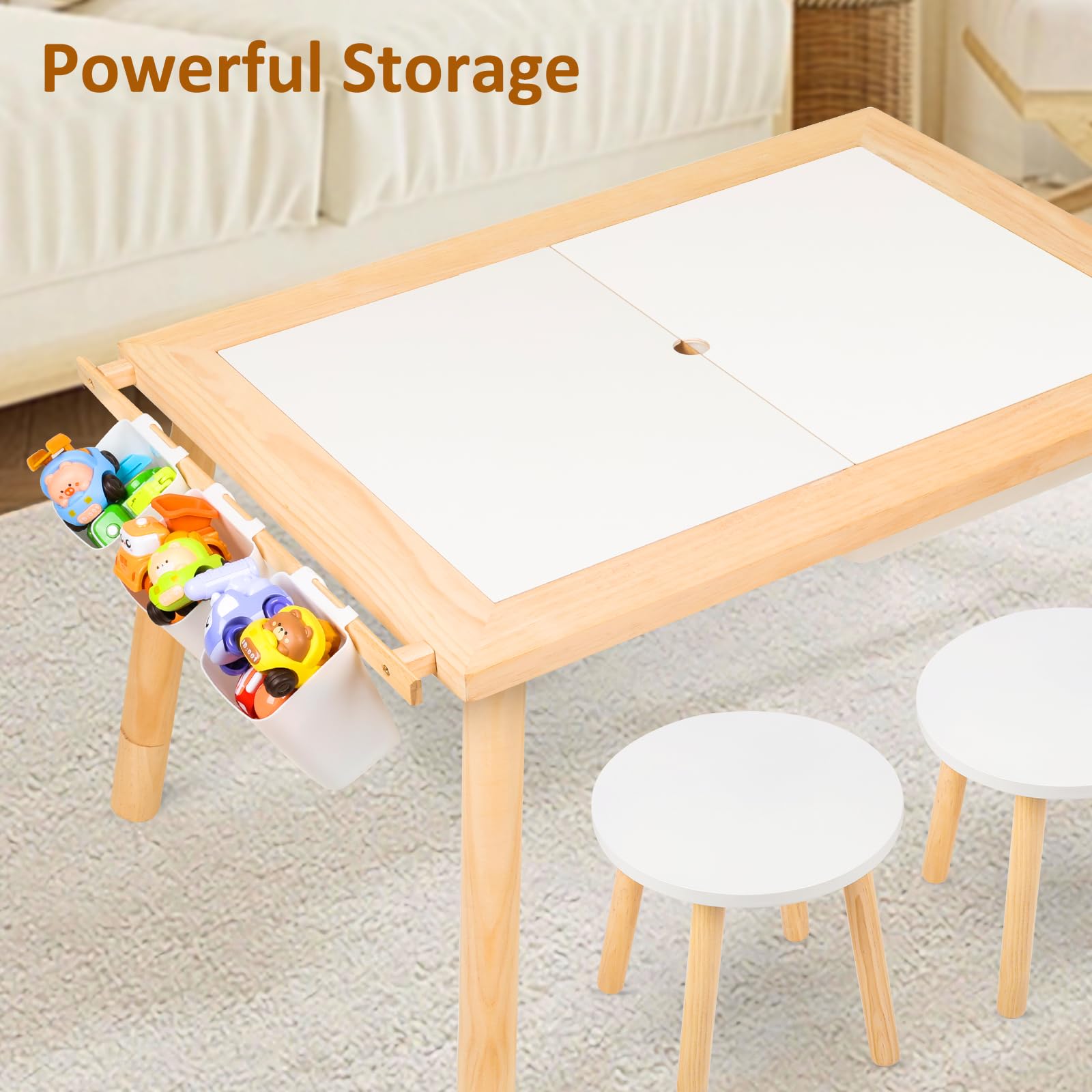 **Sensory Play Table for Kids with 2 Stools & Adjustable Height - Sand & Water Activity Table with Lid, 3 Storage Bins & 3 Buckets - Indoor & Outdoor Use for Play, Drawing & Learning Activities**    *(Perfect for Daycare, Preschool, Home Playrooms & Backyard Fun!)*