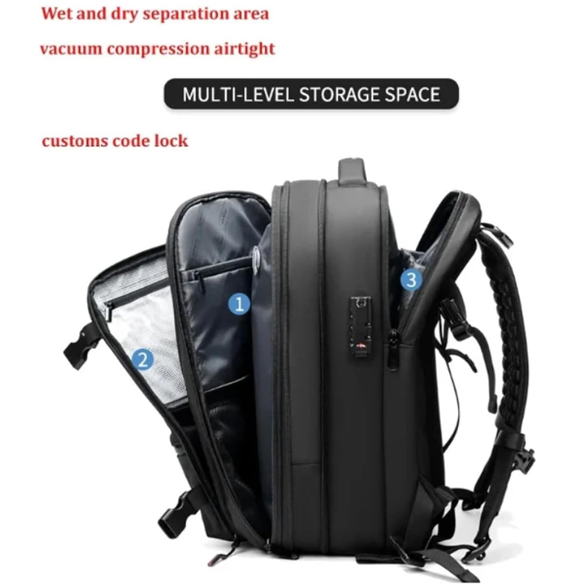 Ascribei Expandable 60L Large Capacity Travel Backpack - Multifunctional Air Vacuum Oxford Backpack for Hiking, Camping & Business Trips (Gray, Pump Not Included) - Perfect for Outdoor Adventures & Weekend Getaways