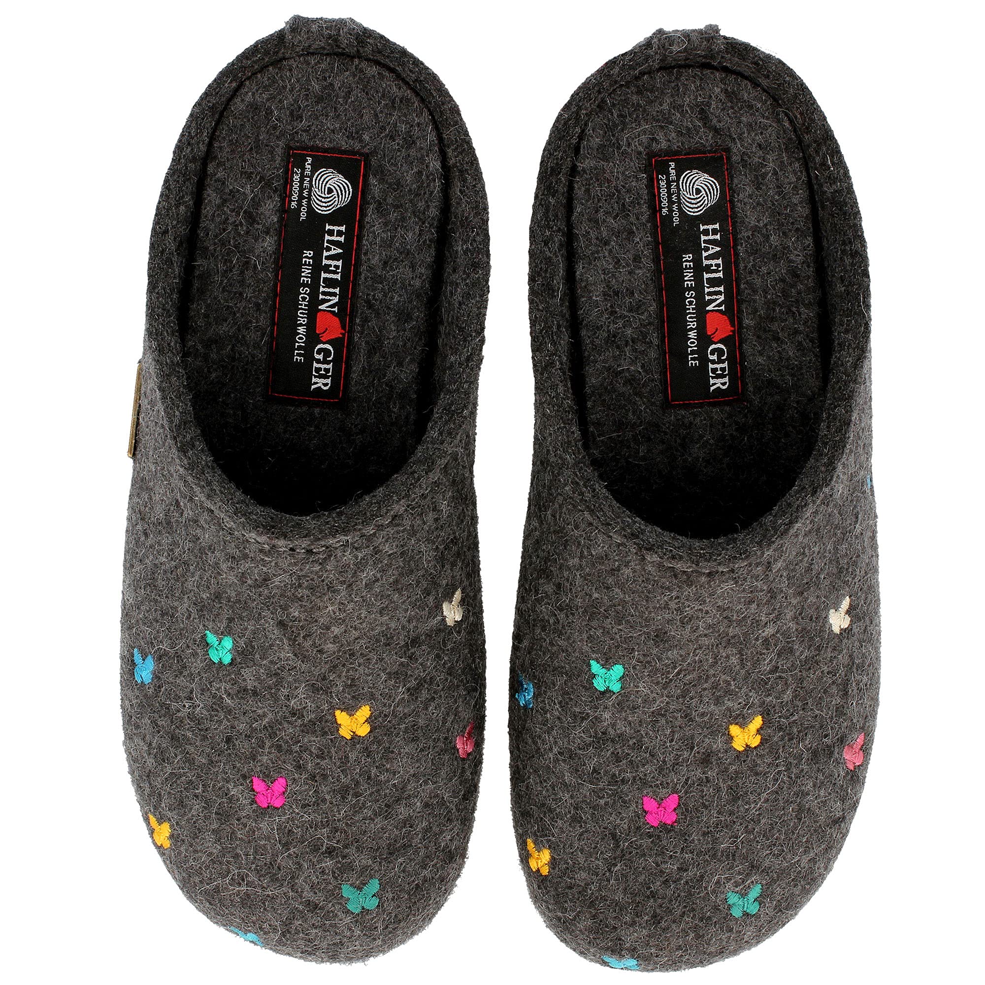 HAFLINGER Fafalline Wool Felt Butterfly Motif Women's Slip-On Mule Slippers - Cozy Unisex House Shoes for Indoor Comfort & Relaxation