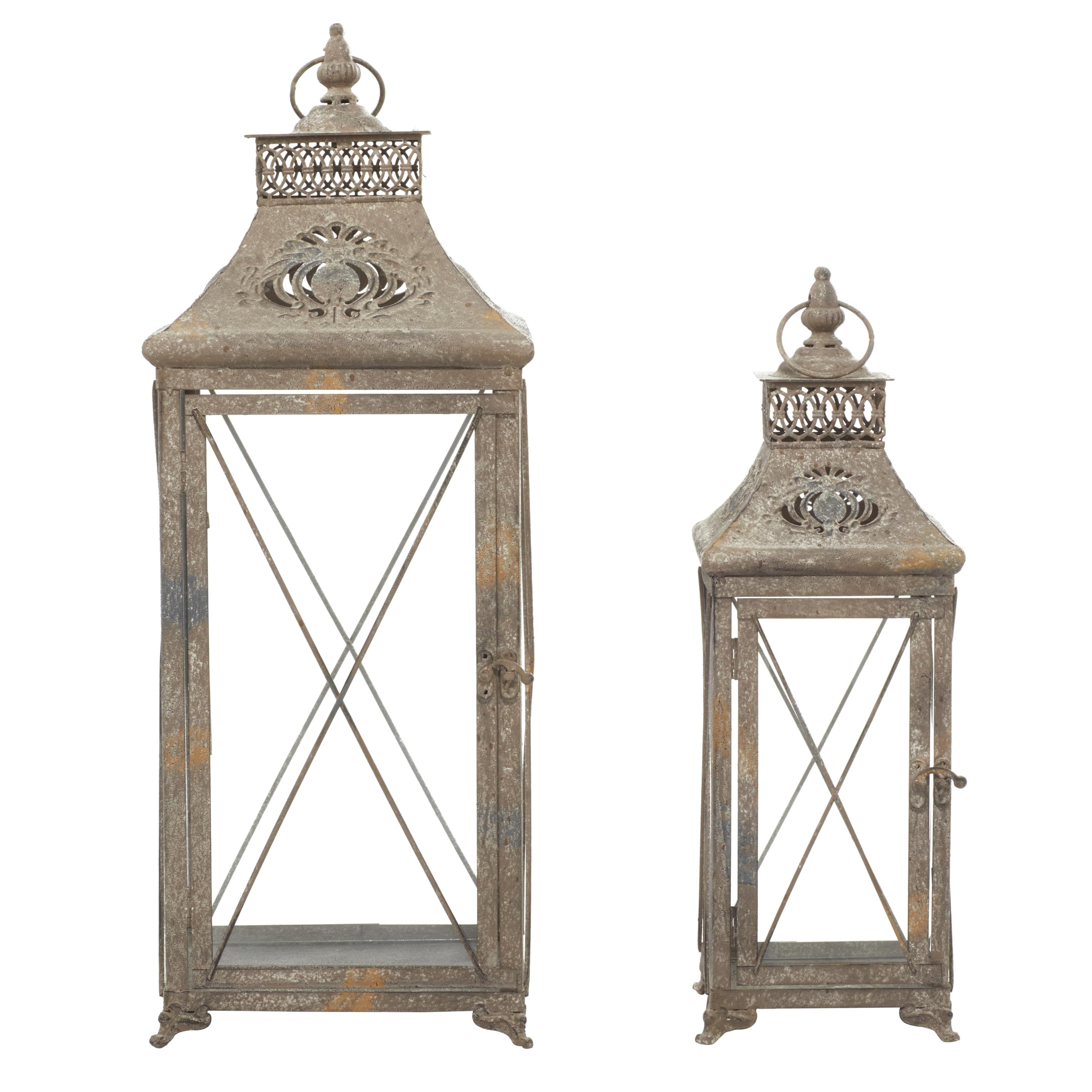 Deco 79 Set of 2 Brown Metal Candle Lanterns - 24