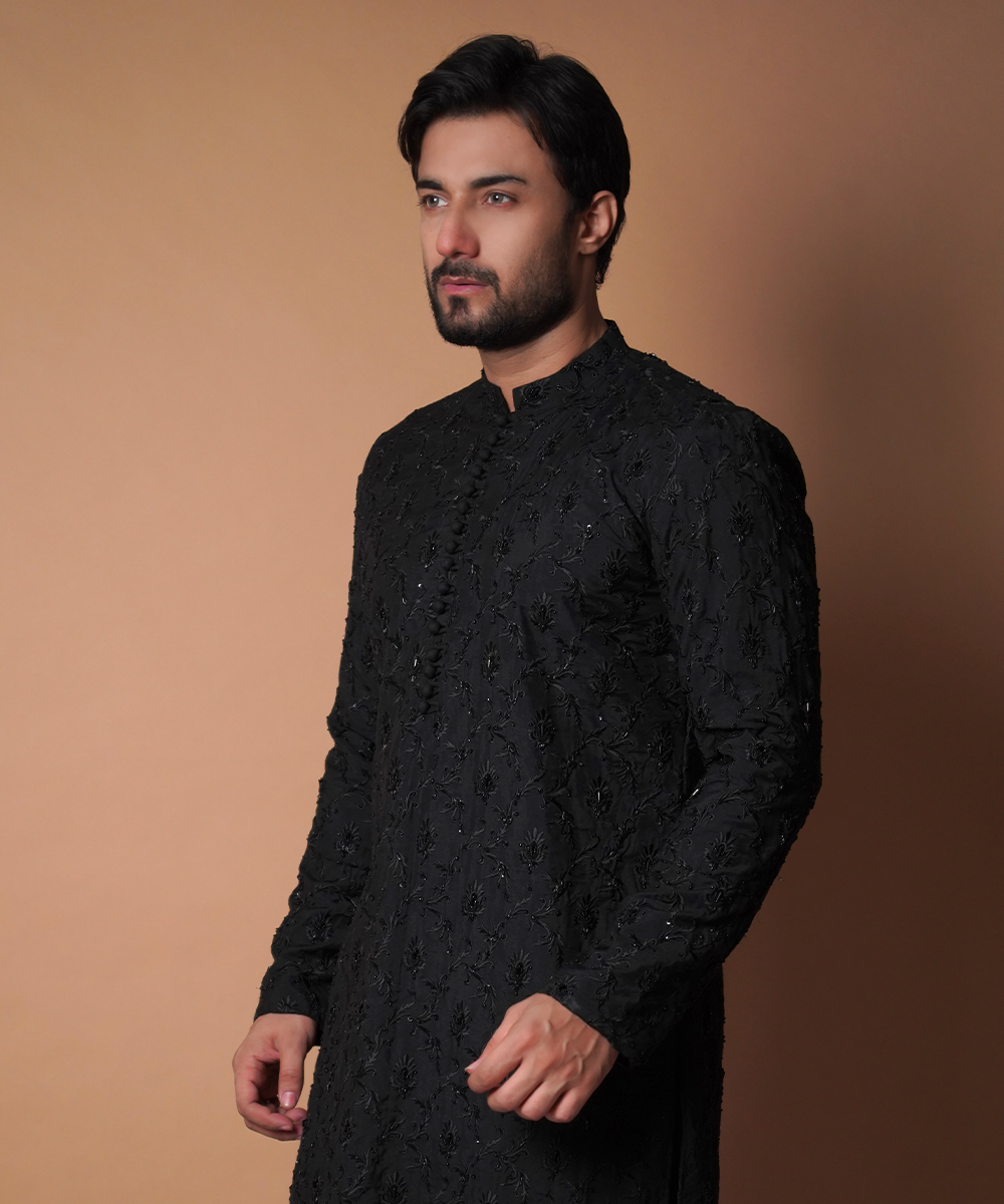 Hand Embroidered Black Paradise Kurta & Pants Set for Women - Elegant Traditional Indian Outfit for Festivals, Weddings & Special Occasions