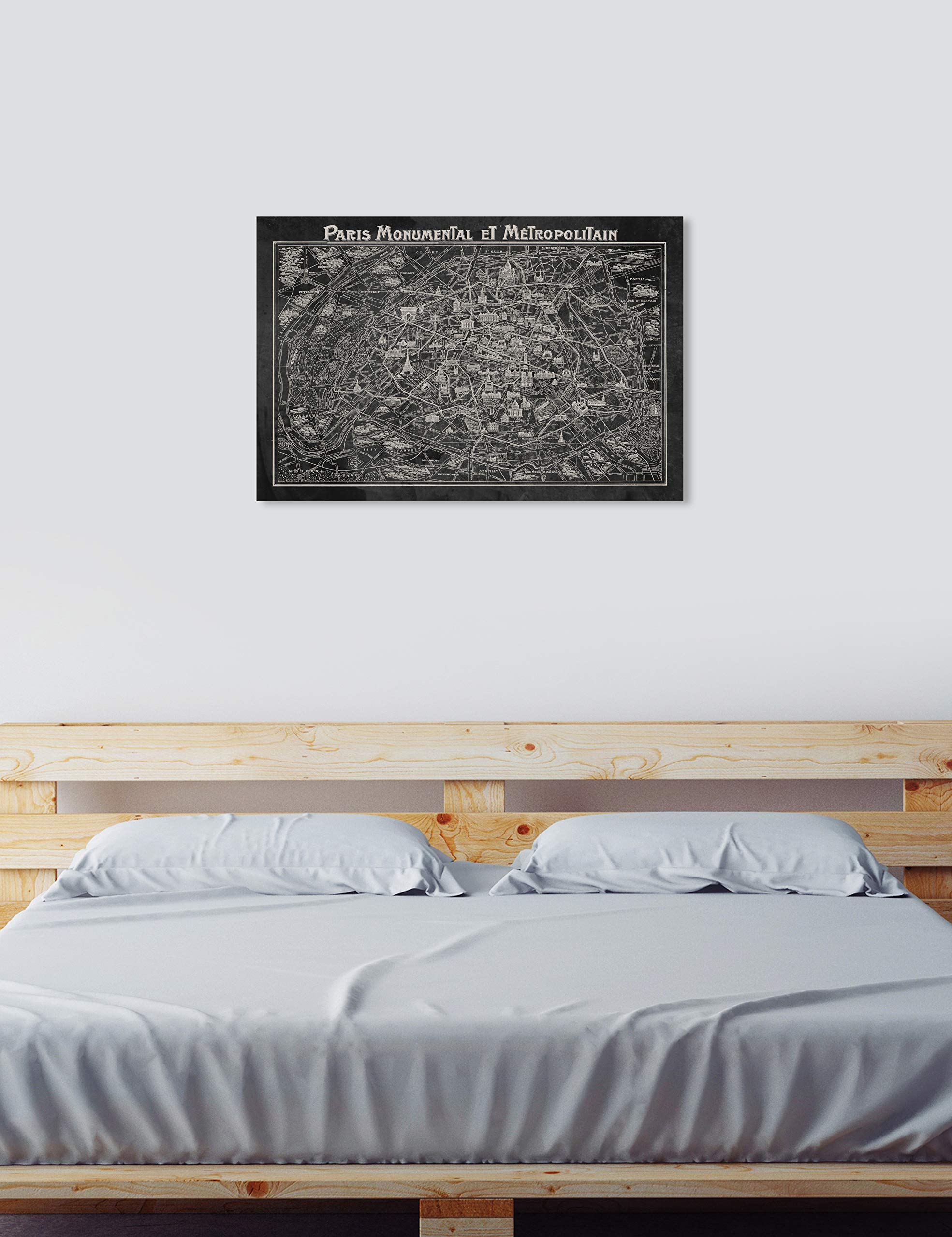 Rustic Gray Paris Map Canvas Wall Art - 45