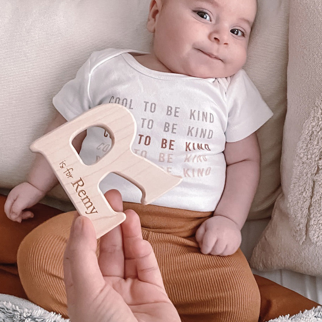 Organic Wooden Teethers for Babies - Natural & Safe Teething Toys for Infants - Smiling Tree's Letter Wood Teethers - Perfect for Soothing Sore Gums & Early Learning Play